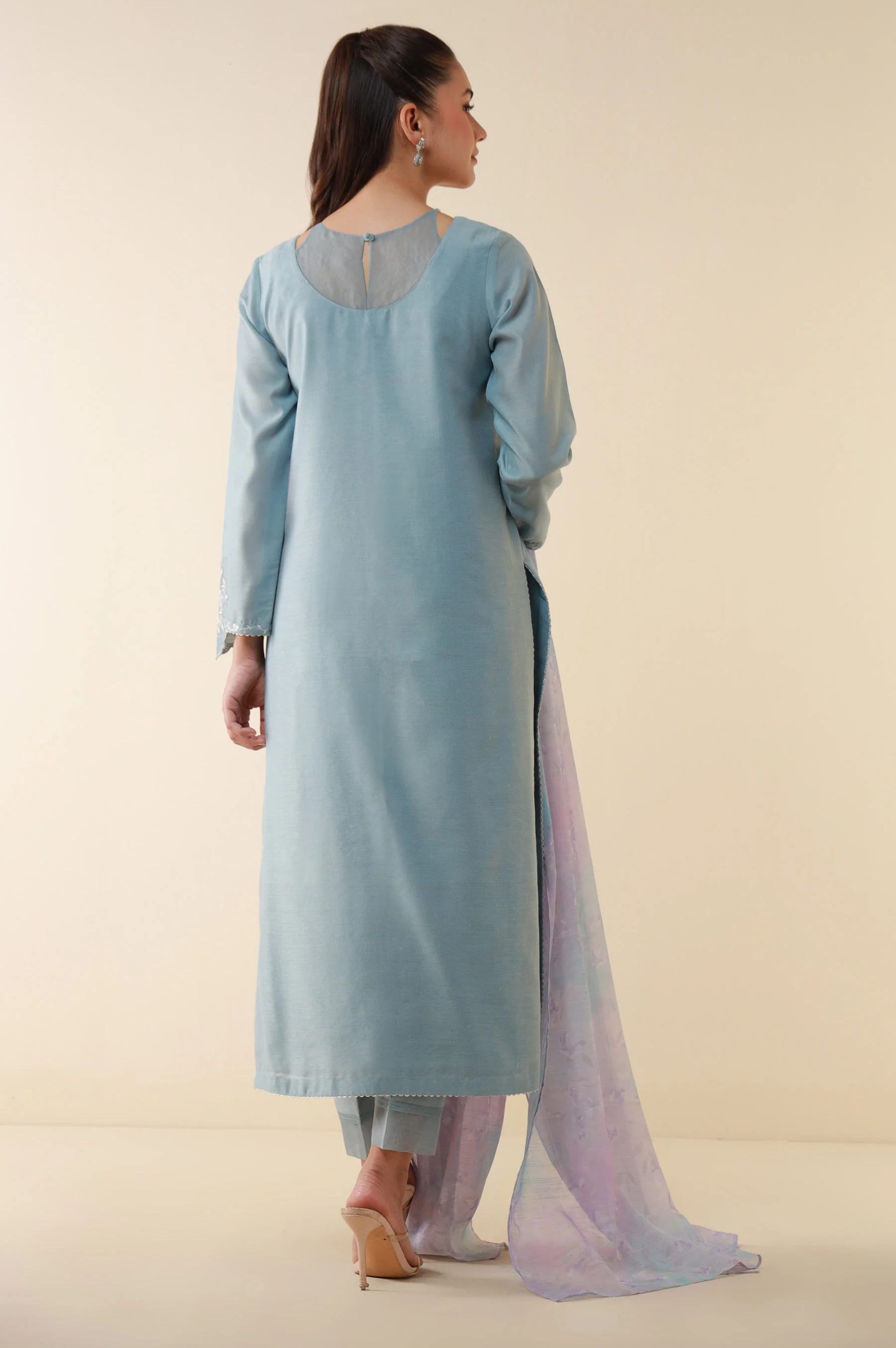Stitched 3 Piece Embroidered Cotton Net Suit - Image 3