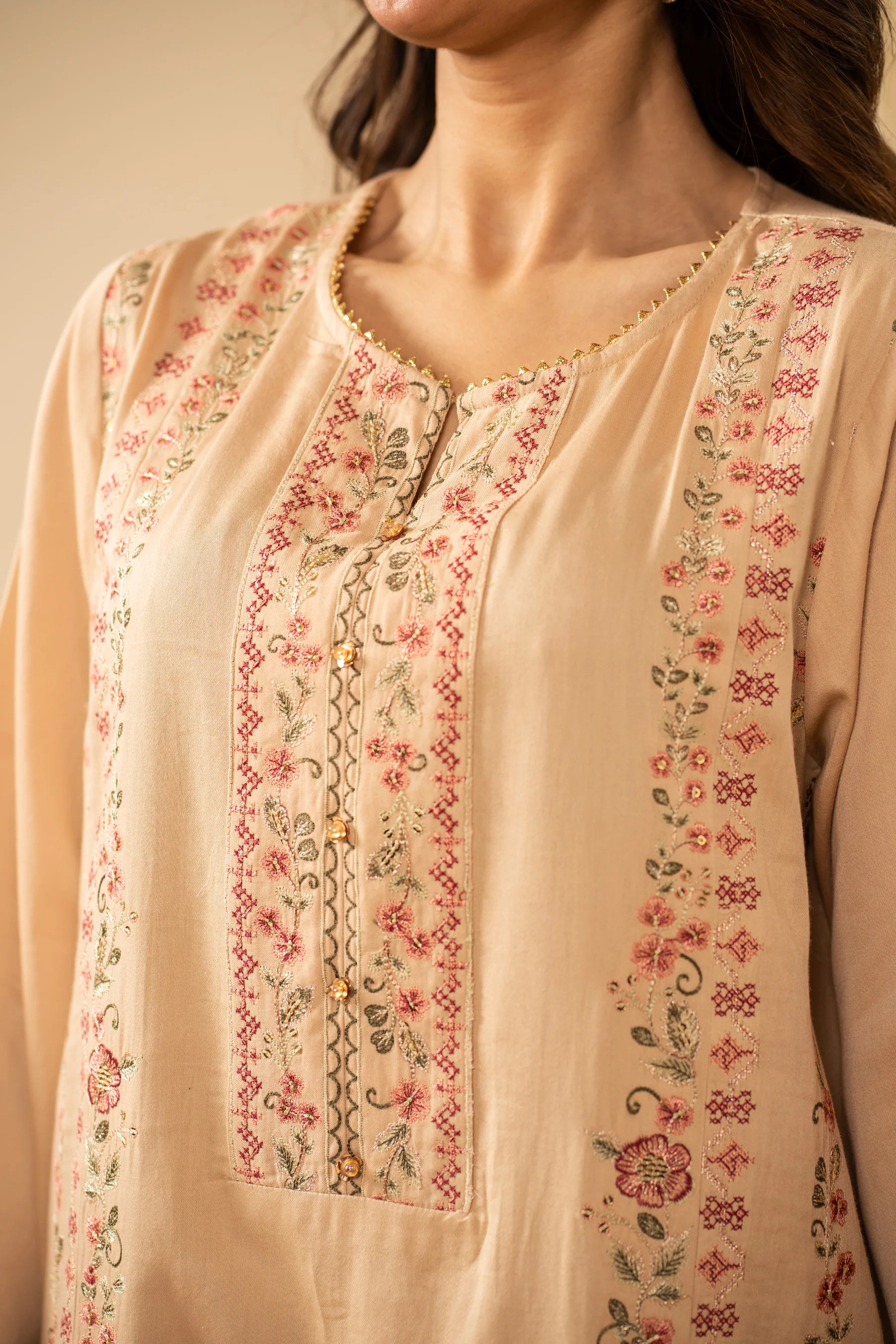 STITCHED EMBROIDERED COTTON NET SUIT - Image 4
