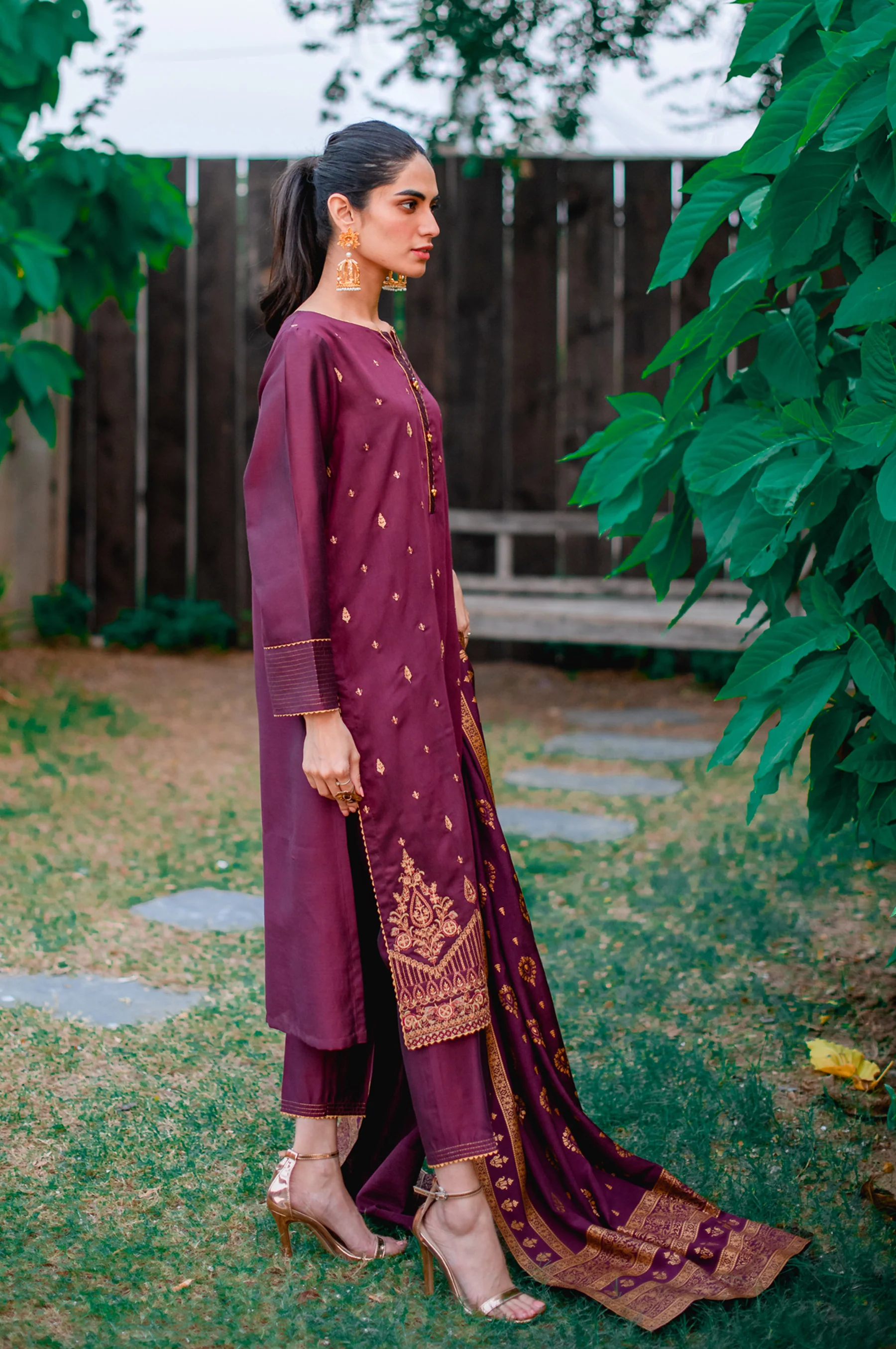 Stitched 3 Piece Cotton Silk Embroidered Suit - Image 3