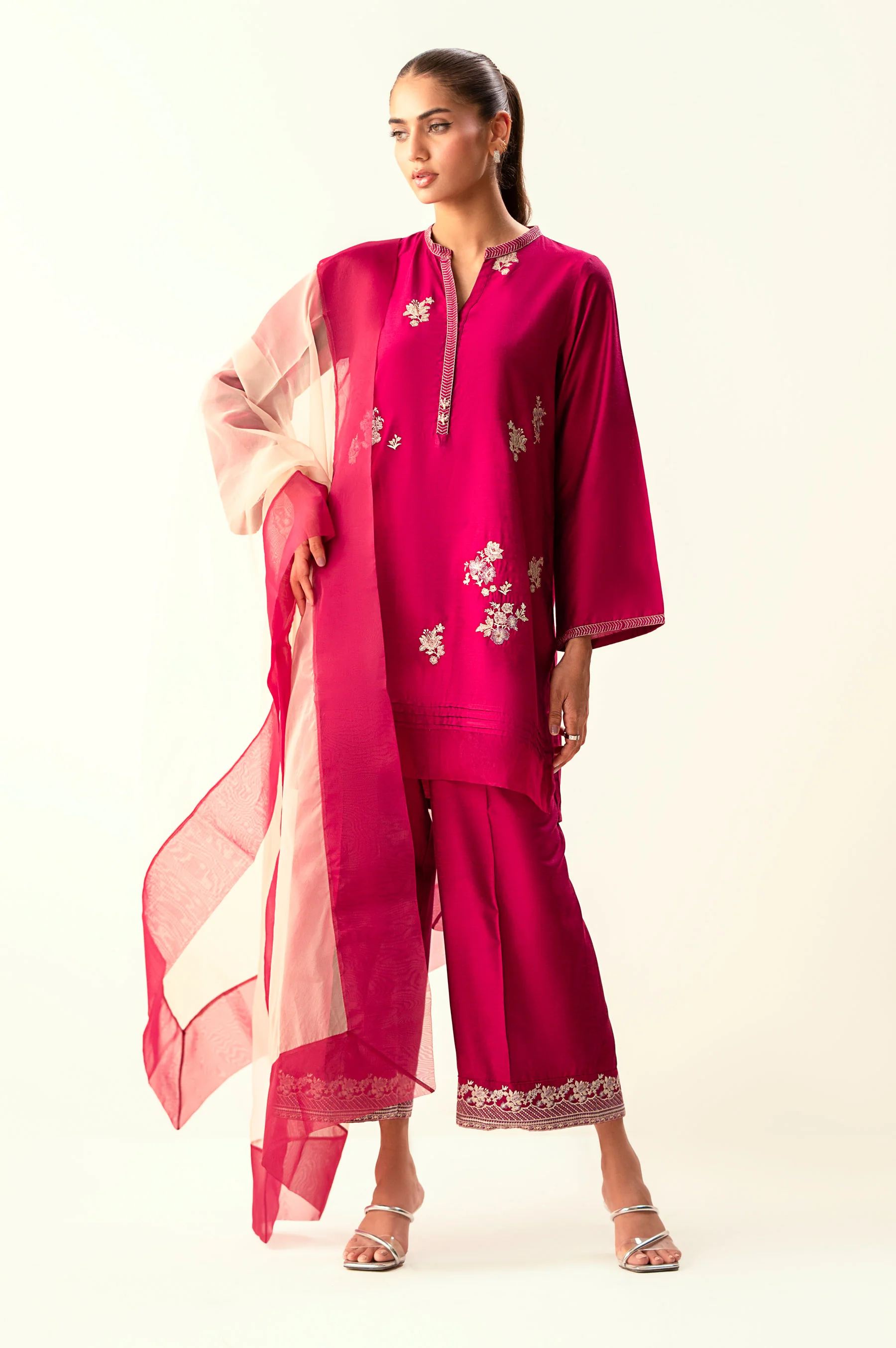 Stitched 3 Piece Embroidered Cotton Silk Suit