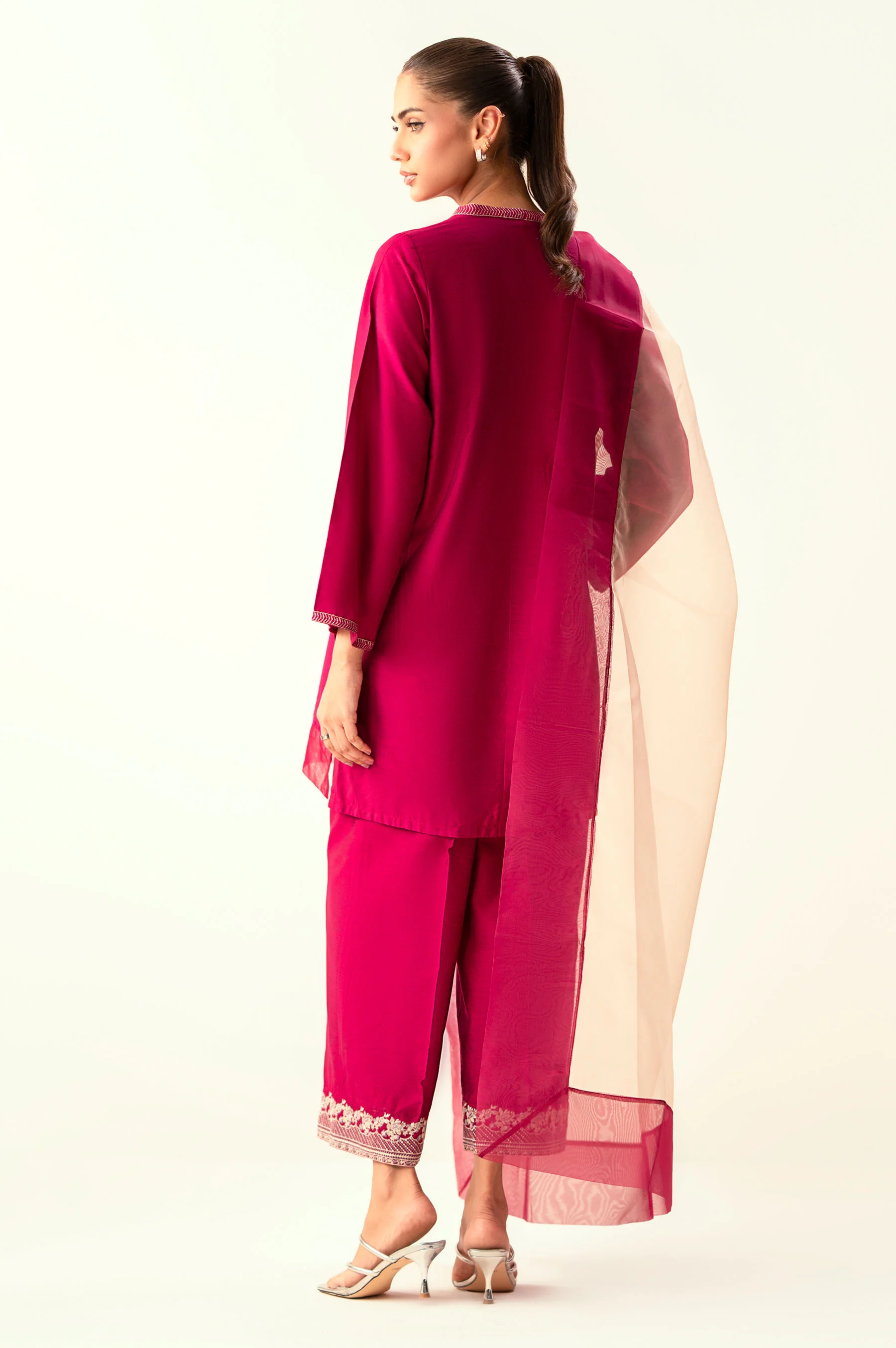 Stitched 3 Piece Embroidered Cotton Silk Suit - Image 4