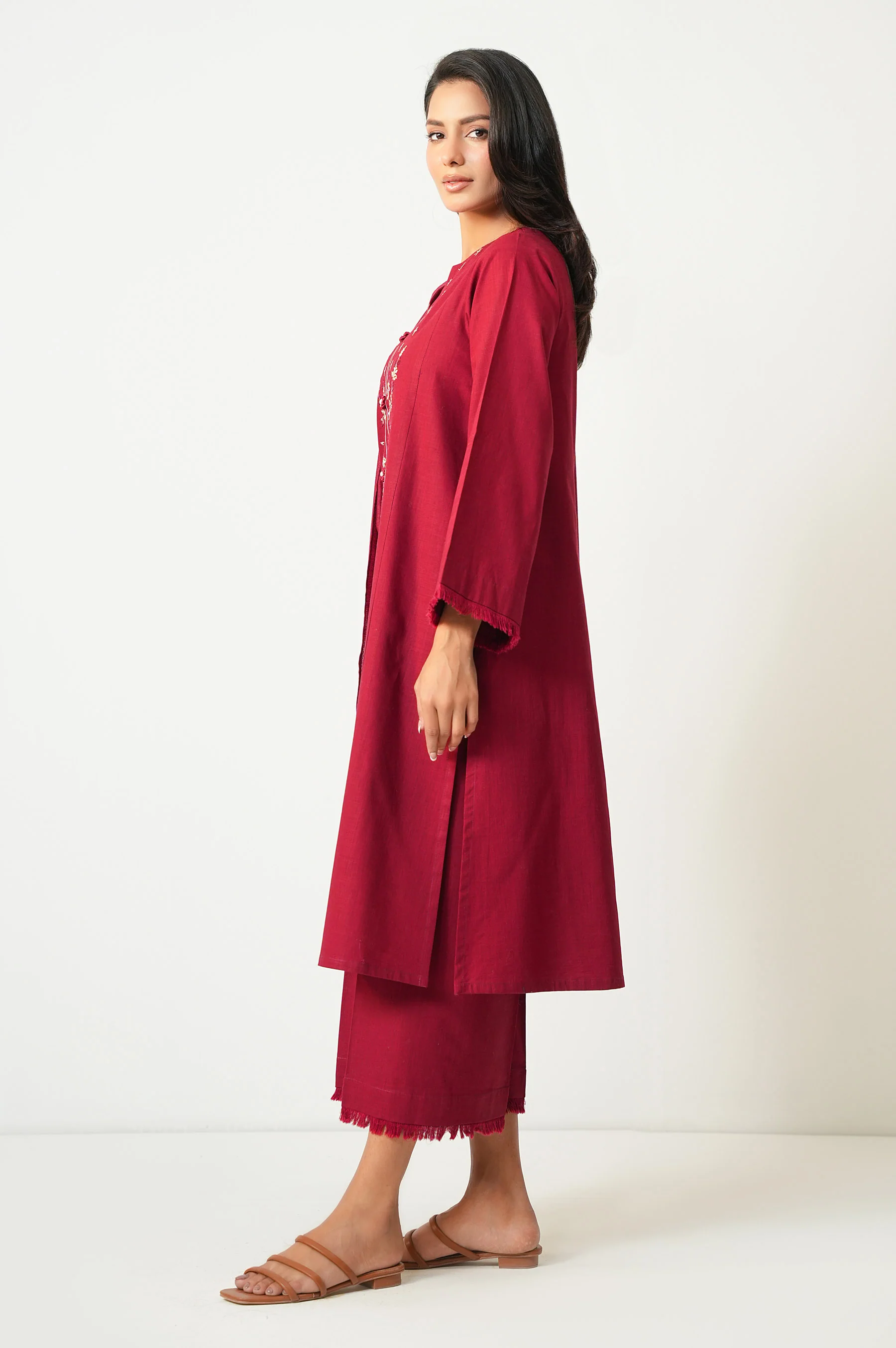 STITCHED EMBROIDERED COTTON SLUB SUIT - Image 3