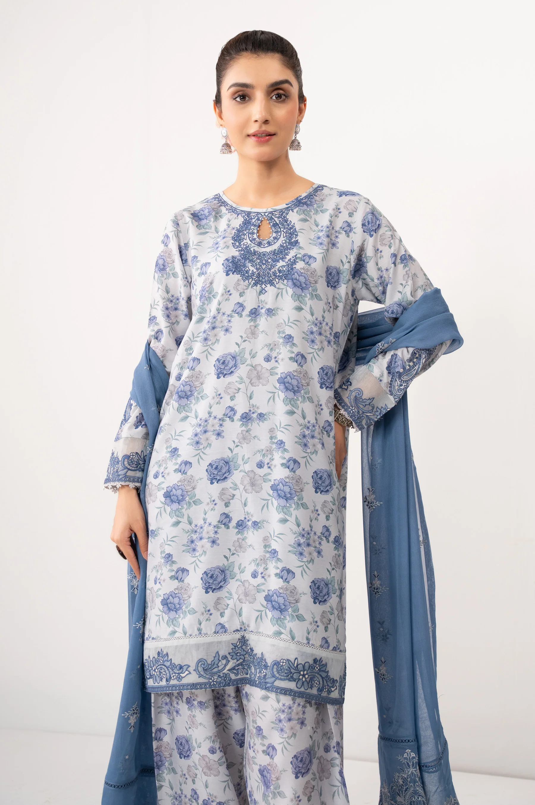 STITCHED EMBROIDERED RAW SILK SUIT