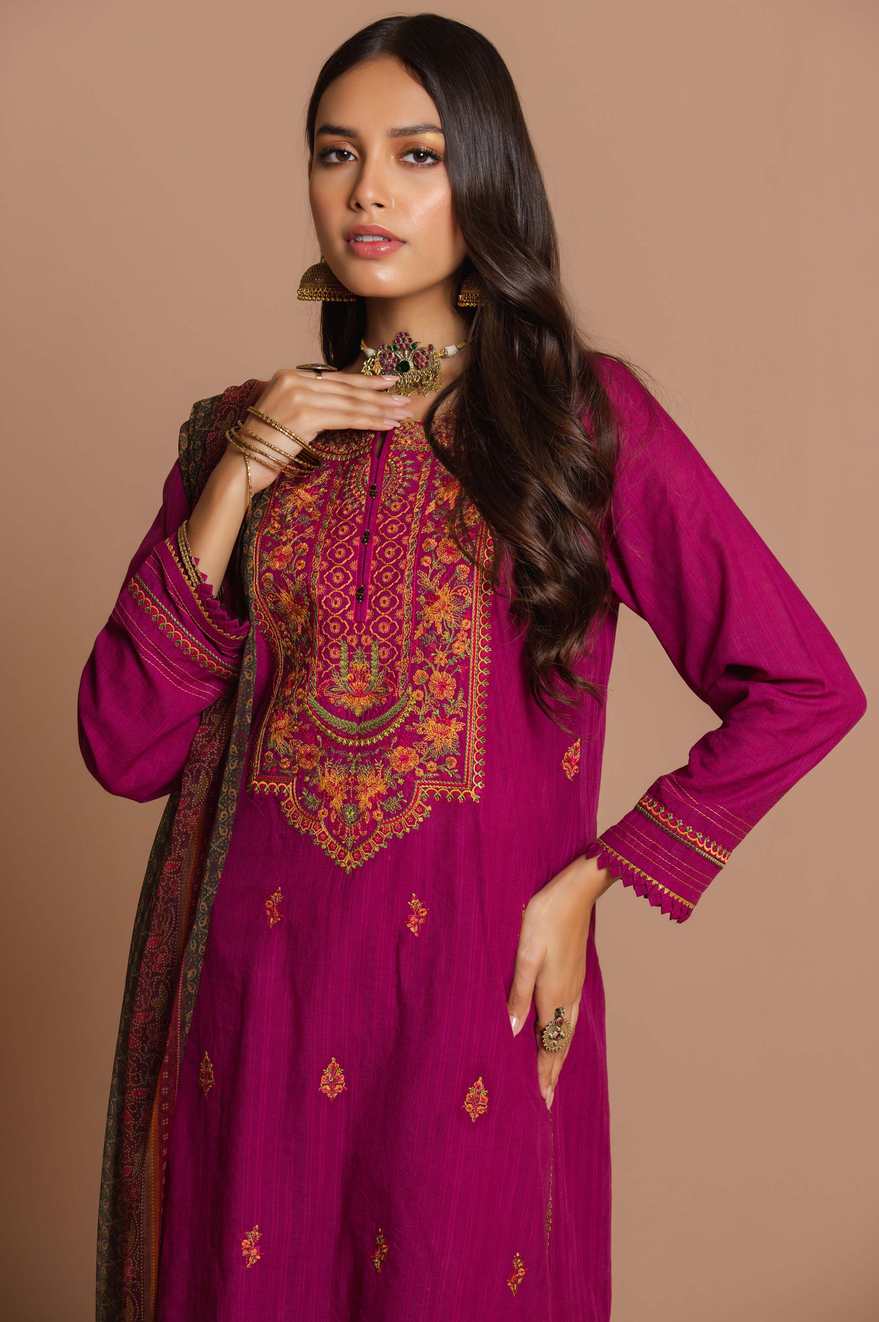 Stitched 3 Piece Doria Lawn Suit with Polyester Chiffon Dupatta - Image 3