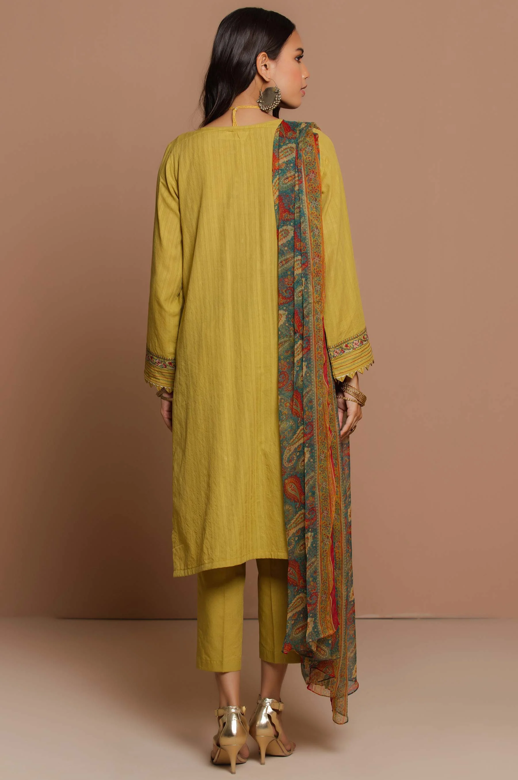Stitched 3 Piece Doria Lawn Suit with Polyester Chiffon Dupatta - Image 2