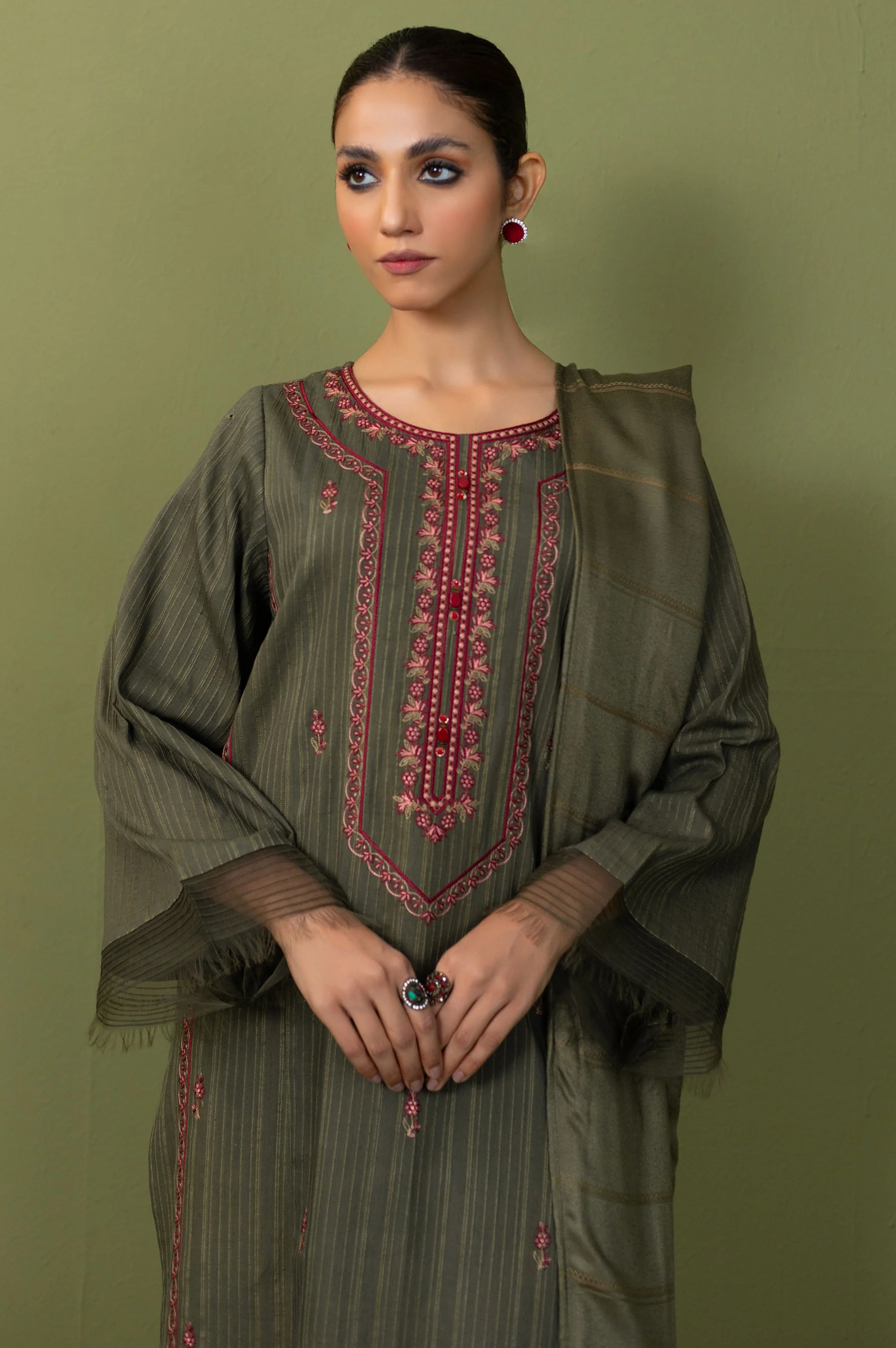 Stitched 3 Piece Embroidered Dobby Doria Suit