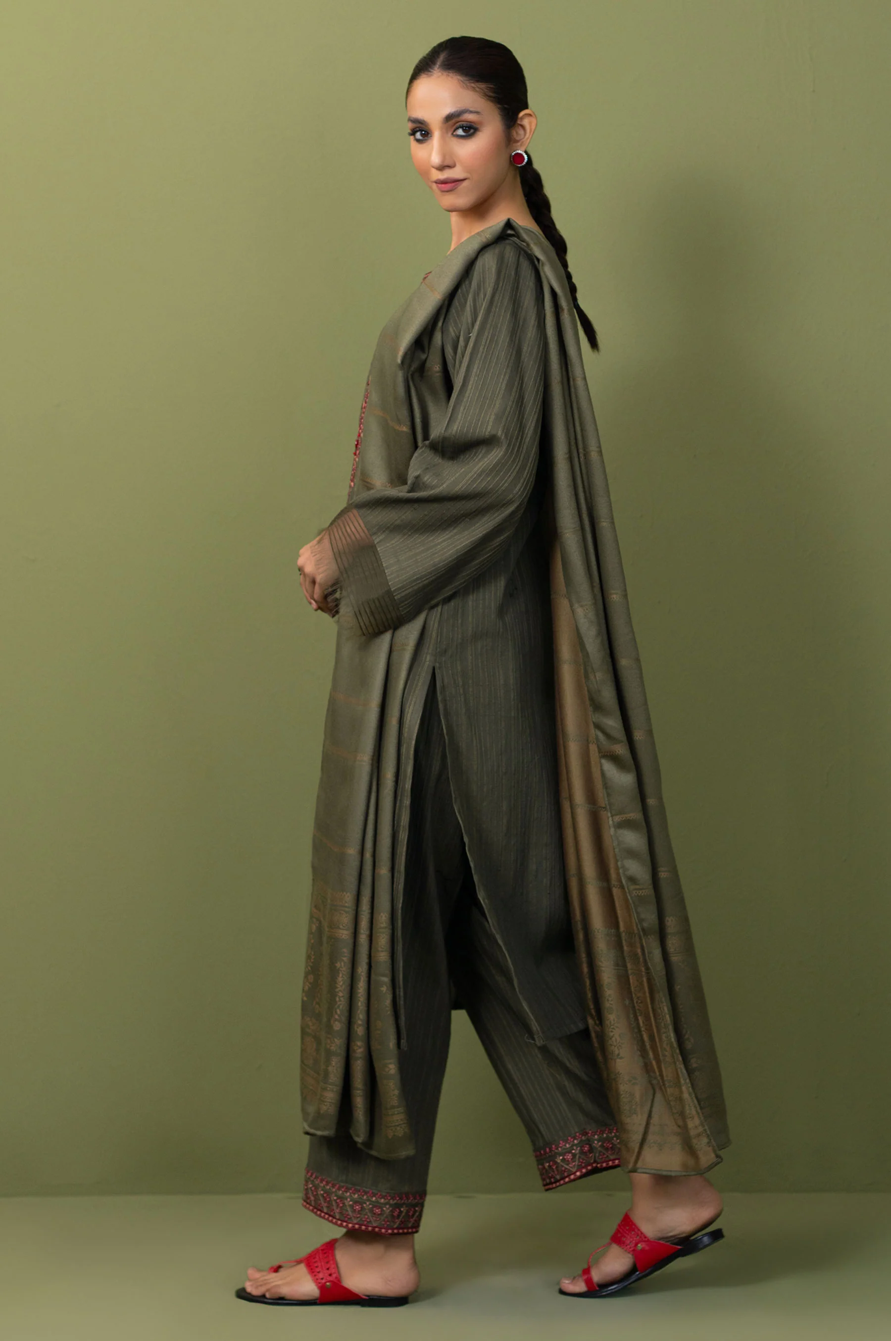 Stitched 3 Piece Embroidered Dobby Doria Suit - Image 3