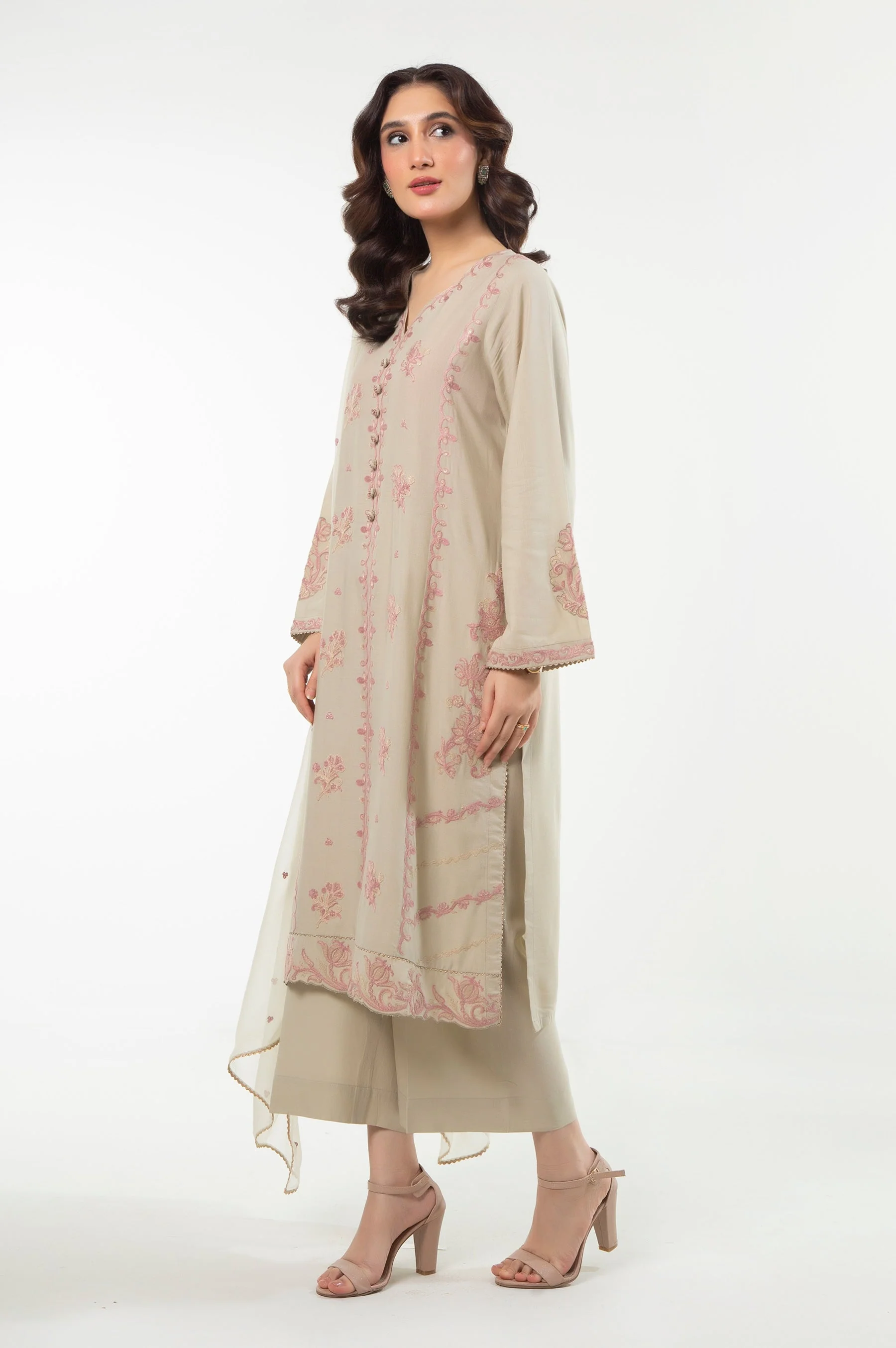 STITCHED EMBROIDERED DULL RAW SILK SUIT (FACTORY E-OUTLET) - Image 4