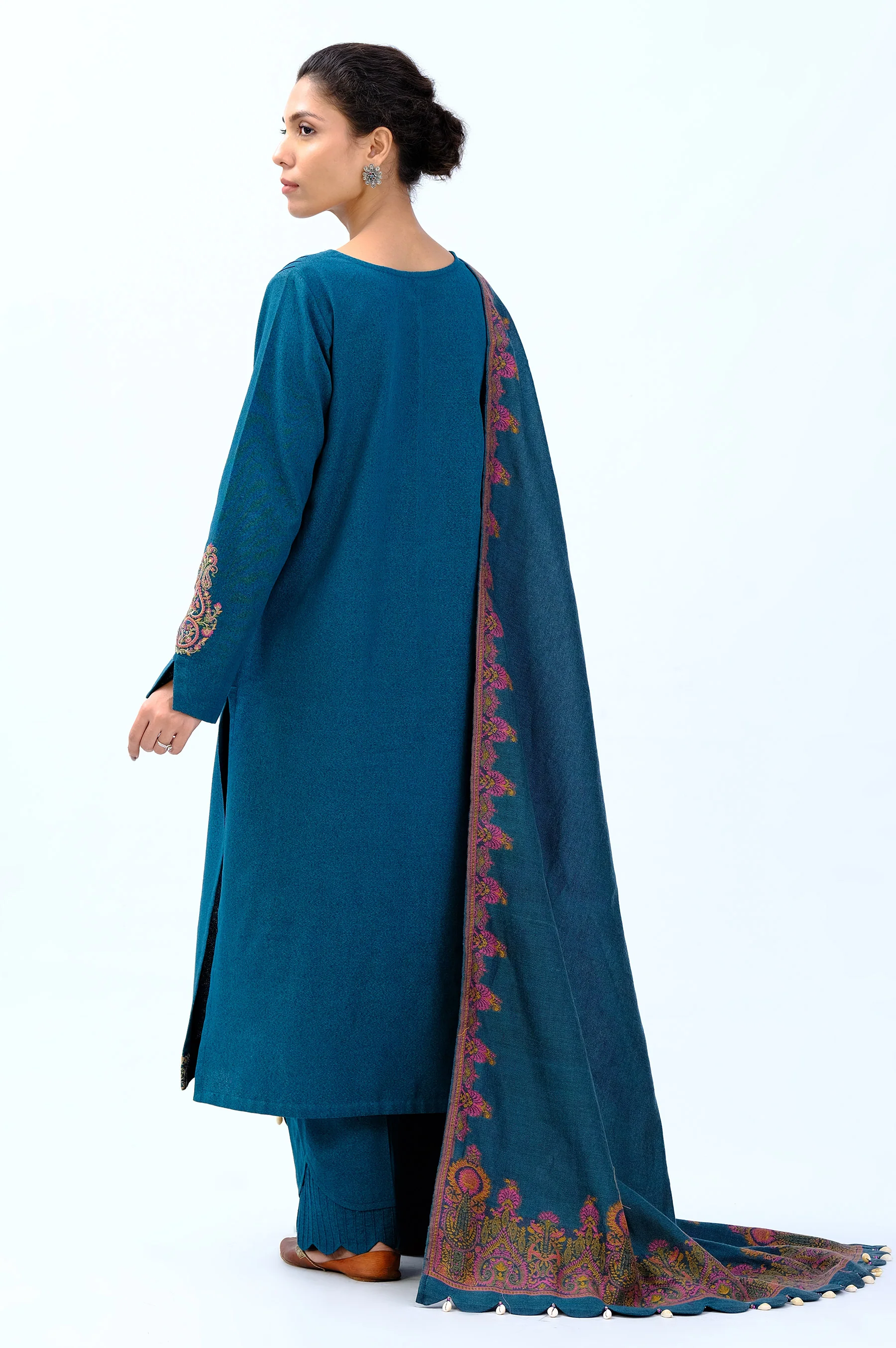 Stitched 3 Piece Embroidered Karandi Suit - Image 2