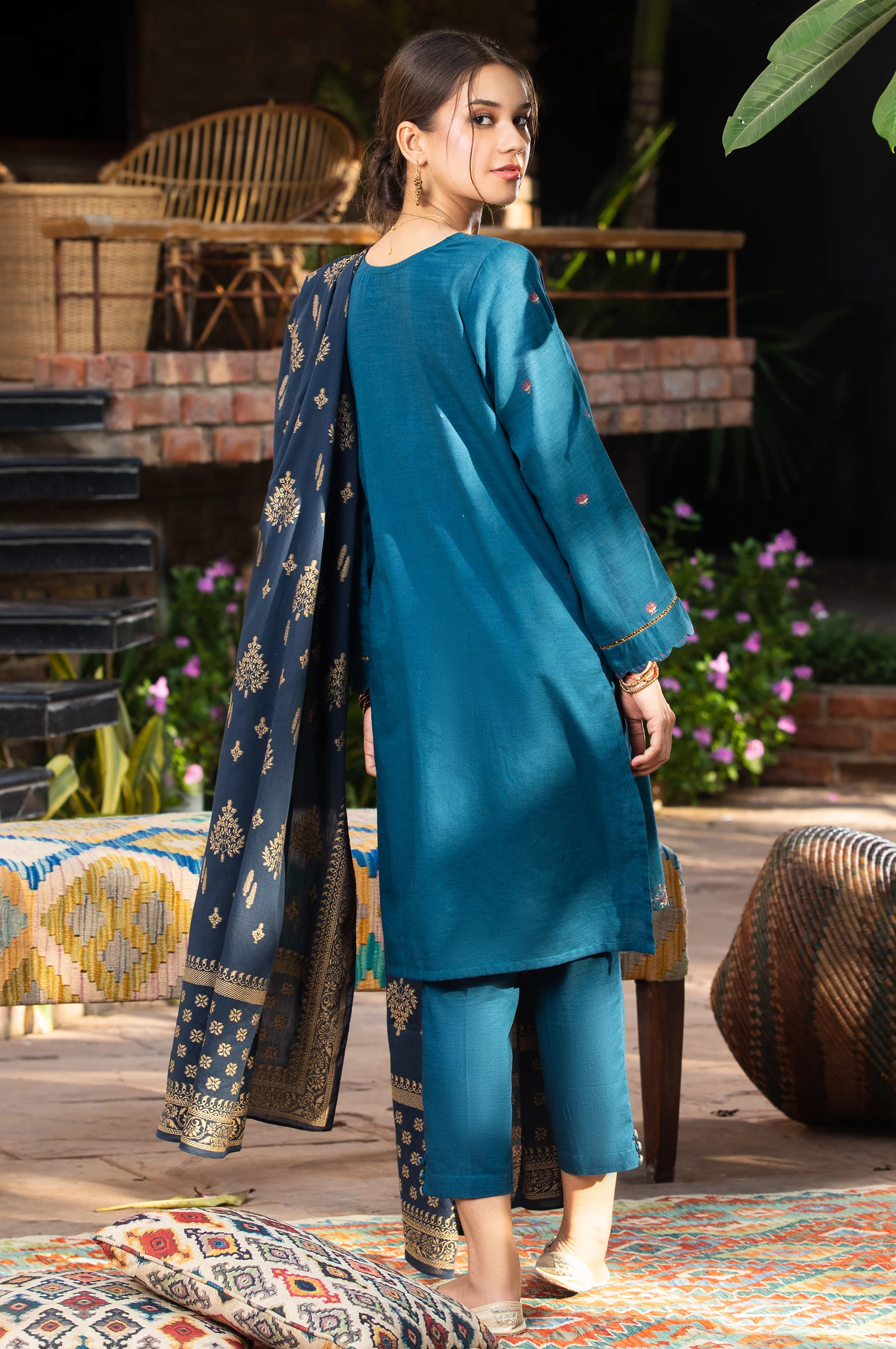 Stitched 3 Piece Embroidered Khaddar Suit - Image 3