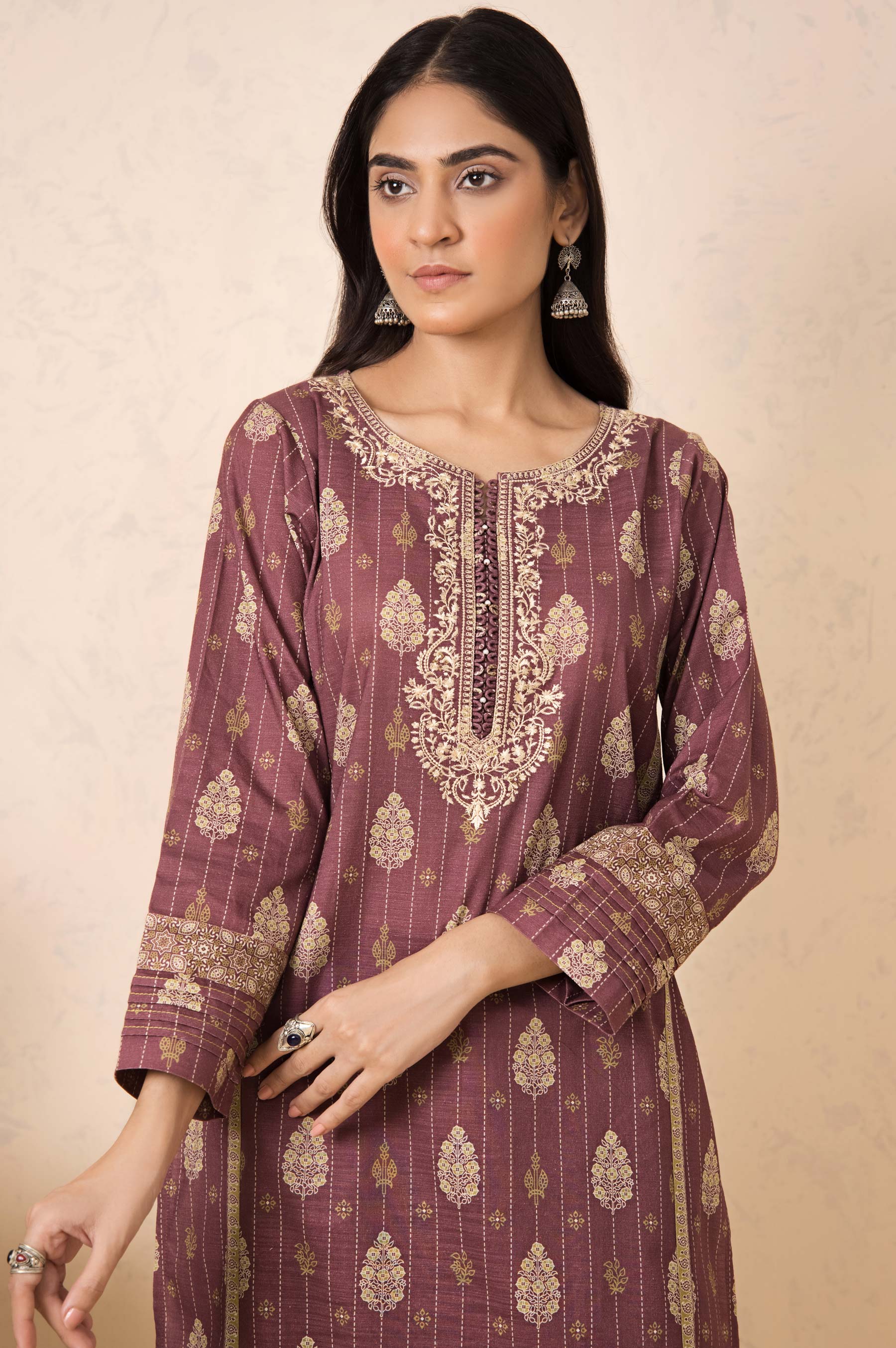 Stitched 3 Piece Embroidered Khaddar Suit - Image 3