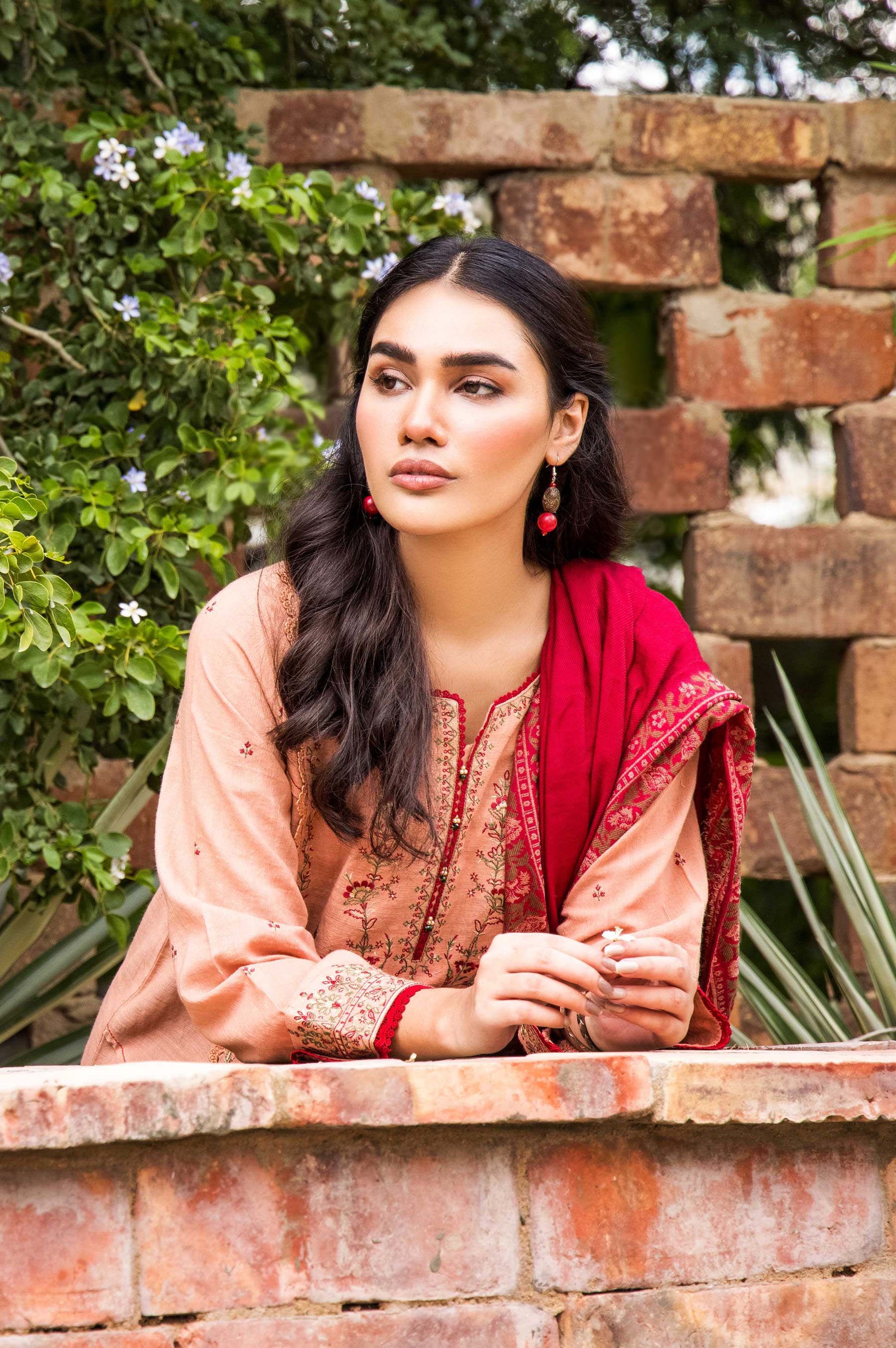 Stitched 3 Piece Embroidered Khaddar with Jacquard Shawl Suit - Image 5