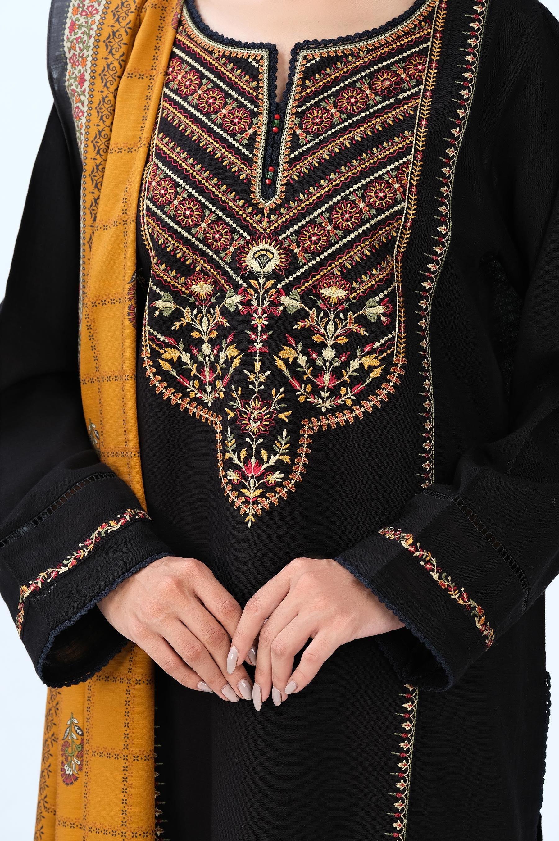 Stitched 3 Piece Embroidered Khaddar Suit - Image 5