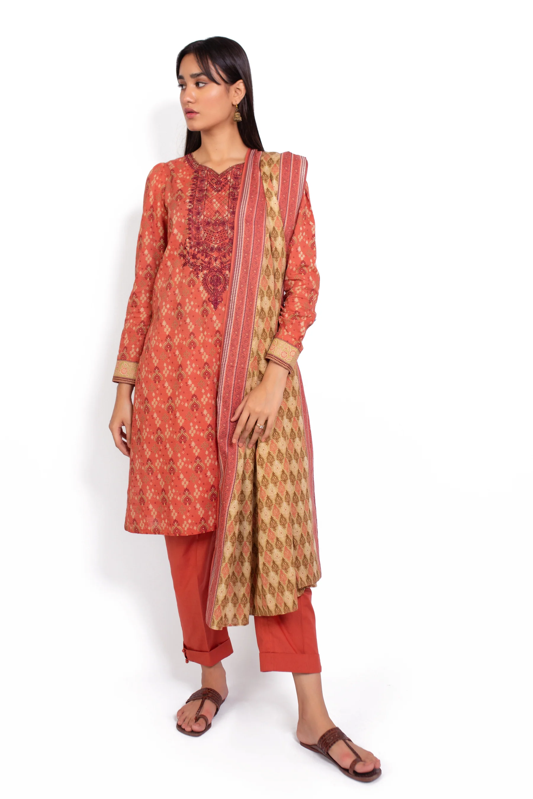 Stitched 3 Piece Embroidered Khaddar Suit - Image 2