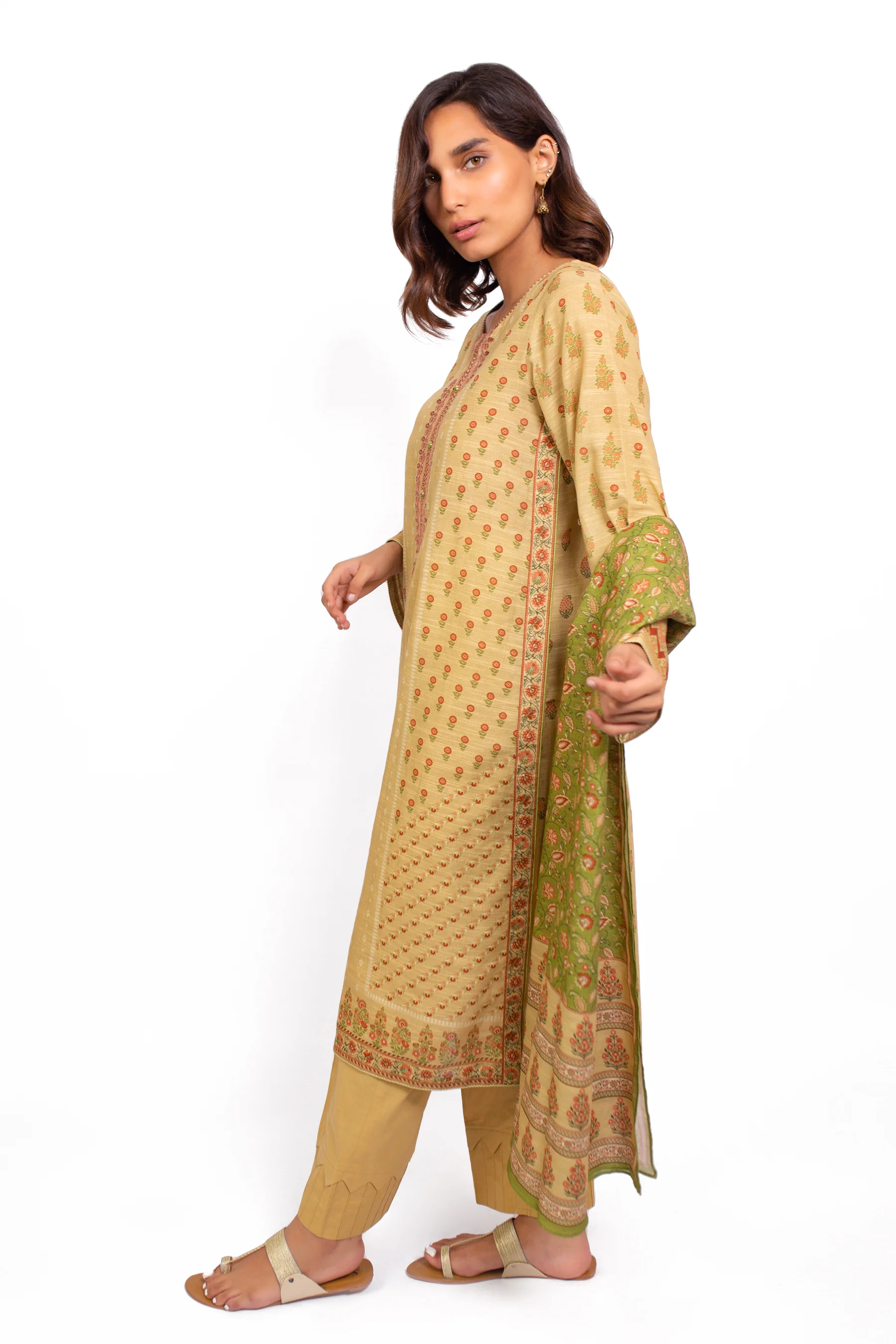 Stitched 3 Piece Embroidered Khaddar Suit - Image 2