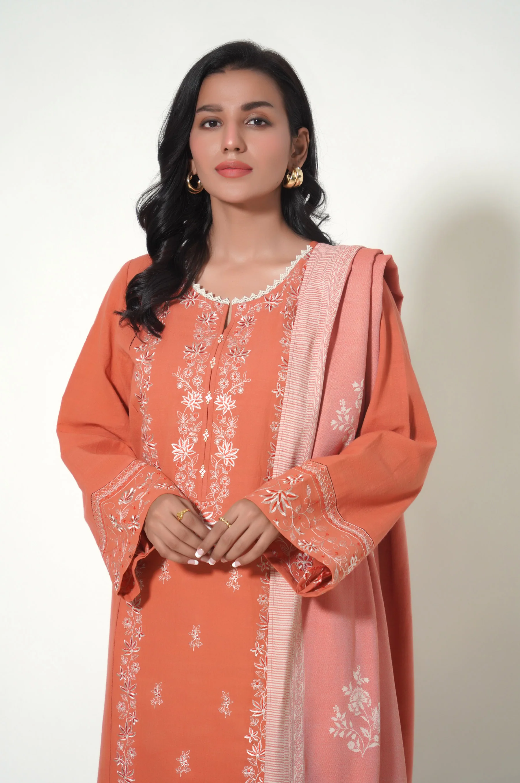 Stitched 3 Piece Embroidered Khaddar Suit - Image 2