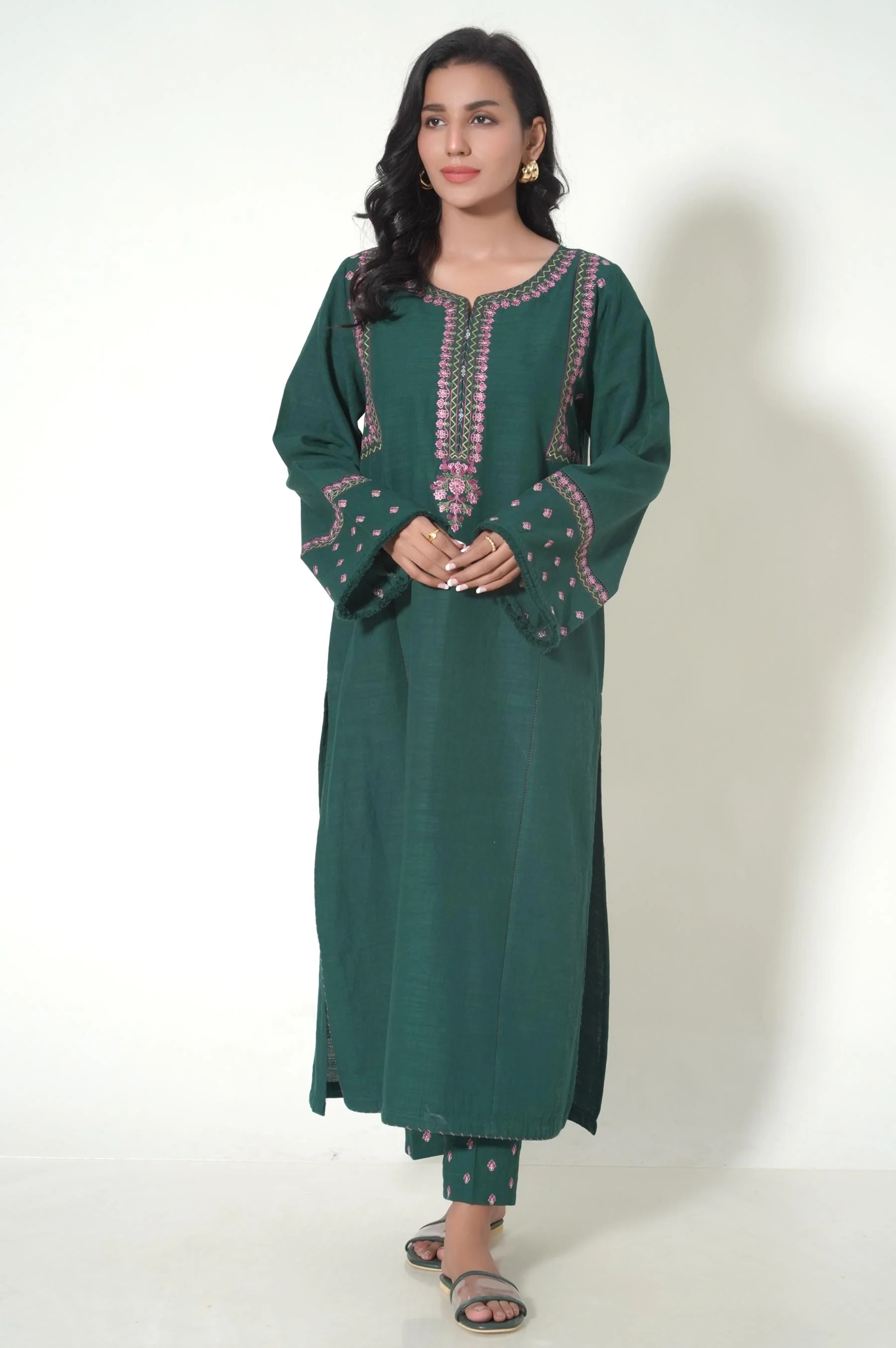Stitched 3 Piece Embroidered Khaddar Suit - Image 6