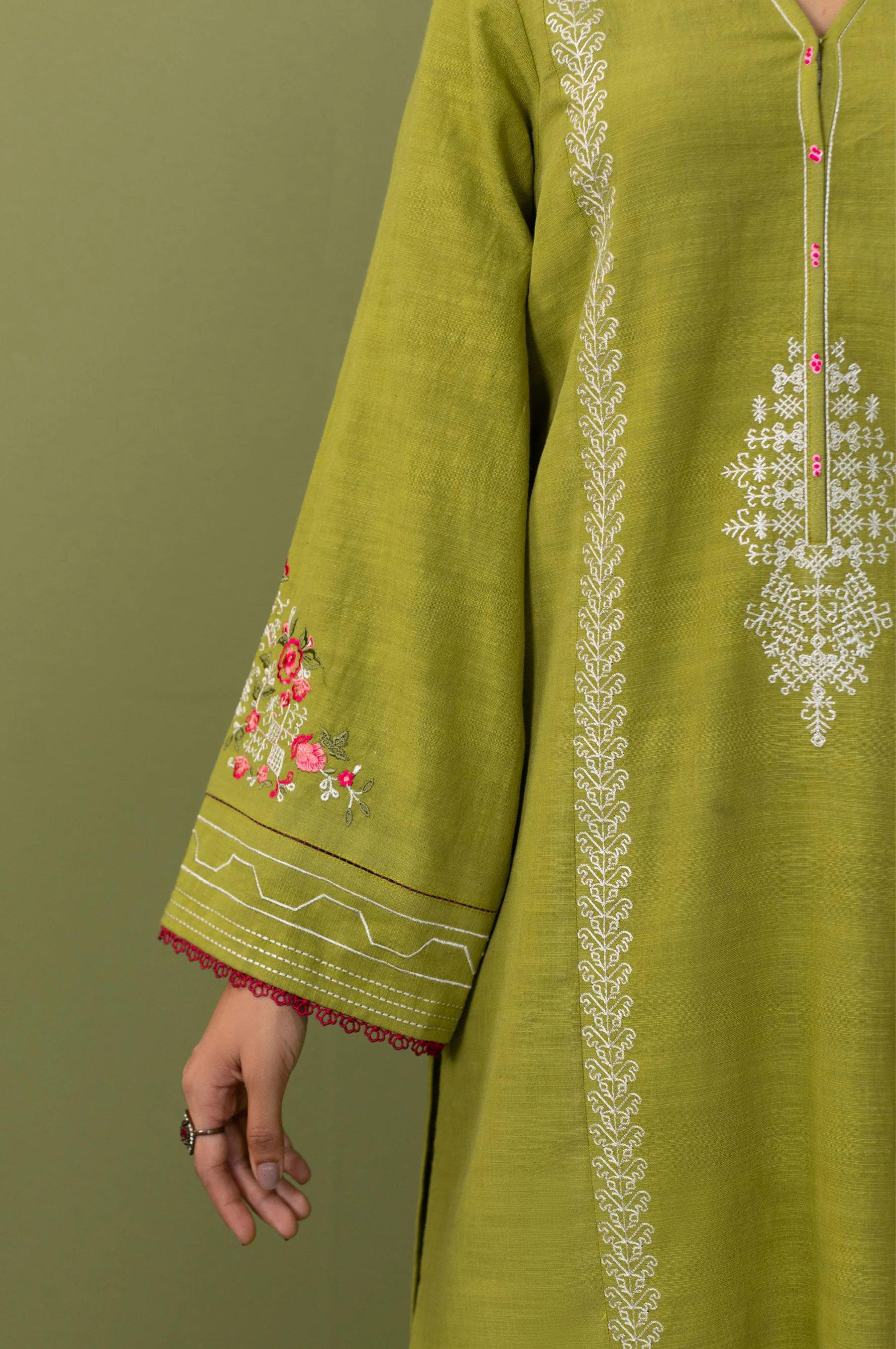 Stitched 3 Piece Embroidered Khaddar Suit - Image 6