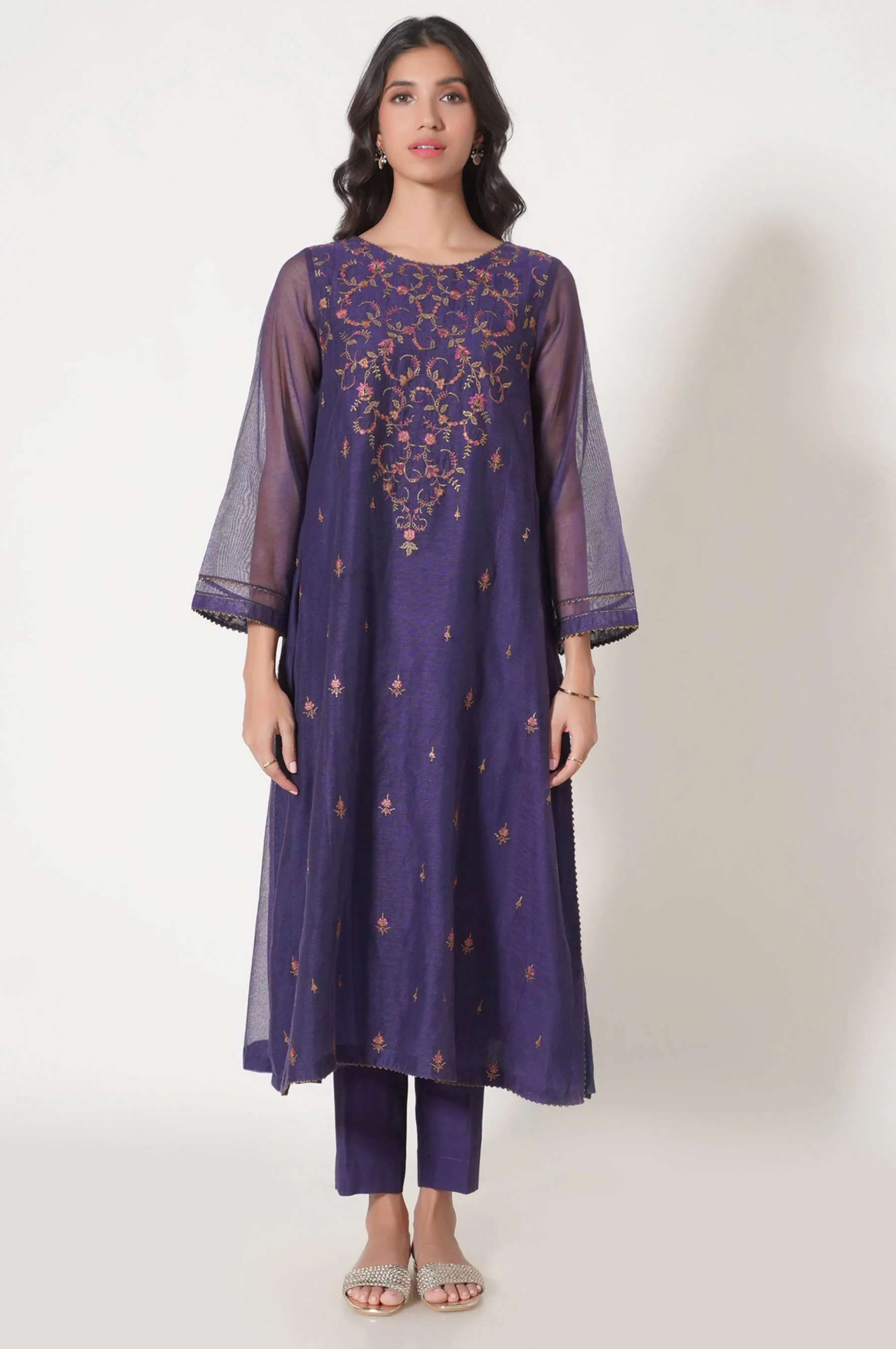 Stitched 3 Piece Khaddi Net Embroidered Outfit - Image 6
