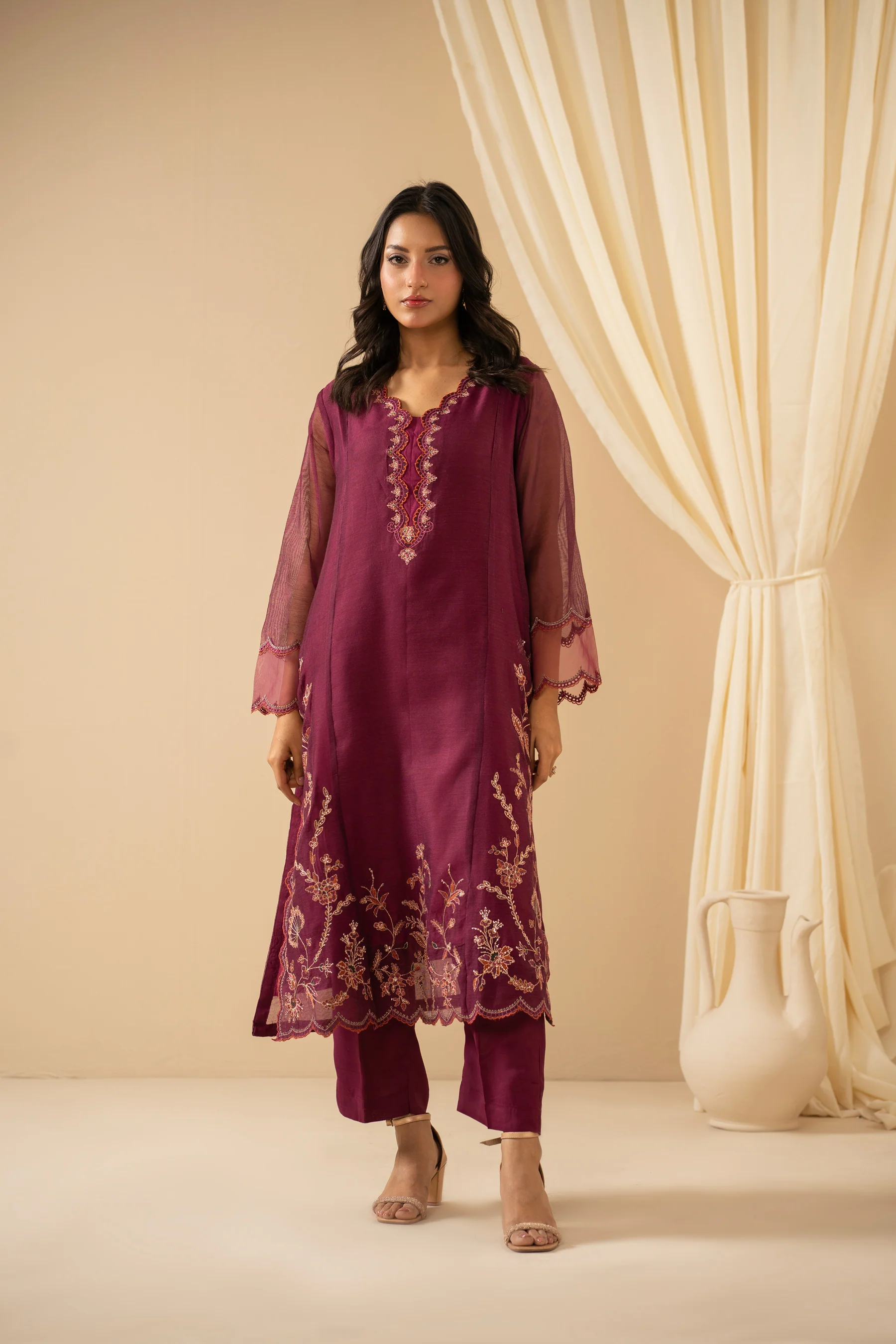STITCHED EMBROIDERED KHADDI NET SUIT - Image 4