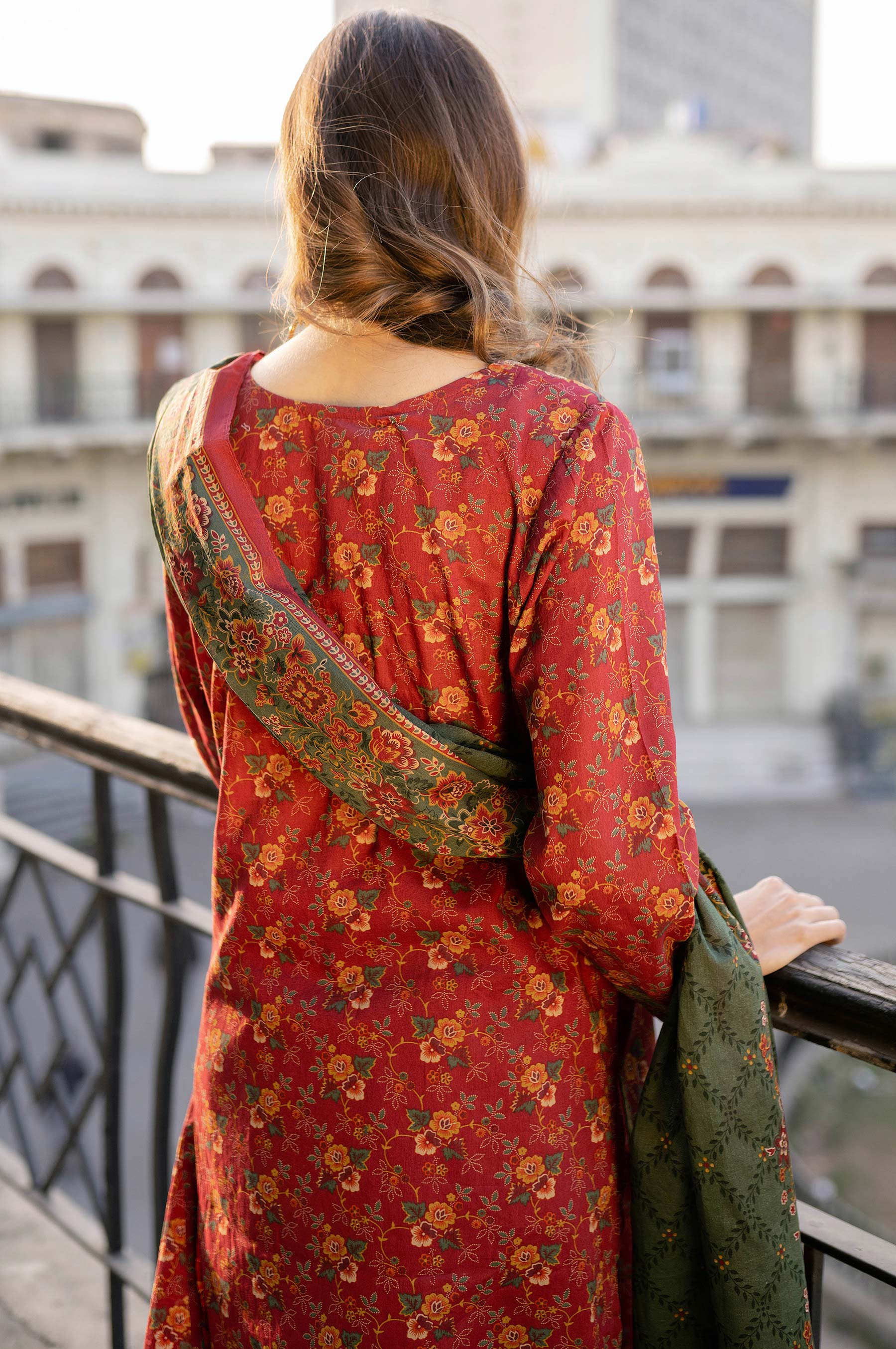 Stitched 3 Piece Embroidered Lawn Suit with Printed Lawn Dupatta - Image 2