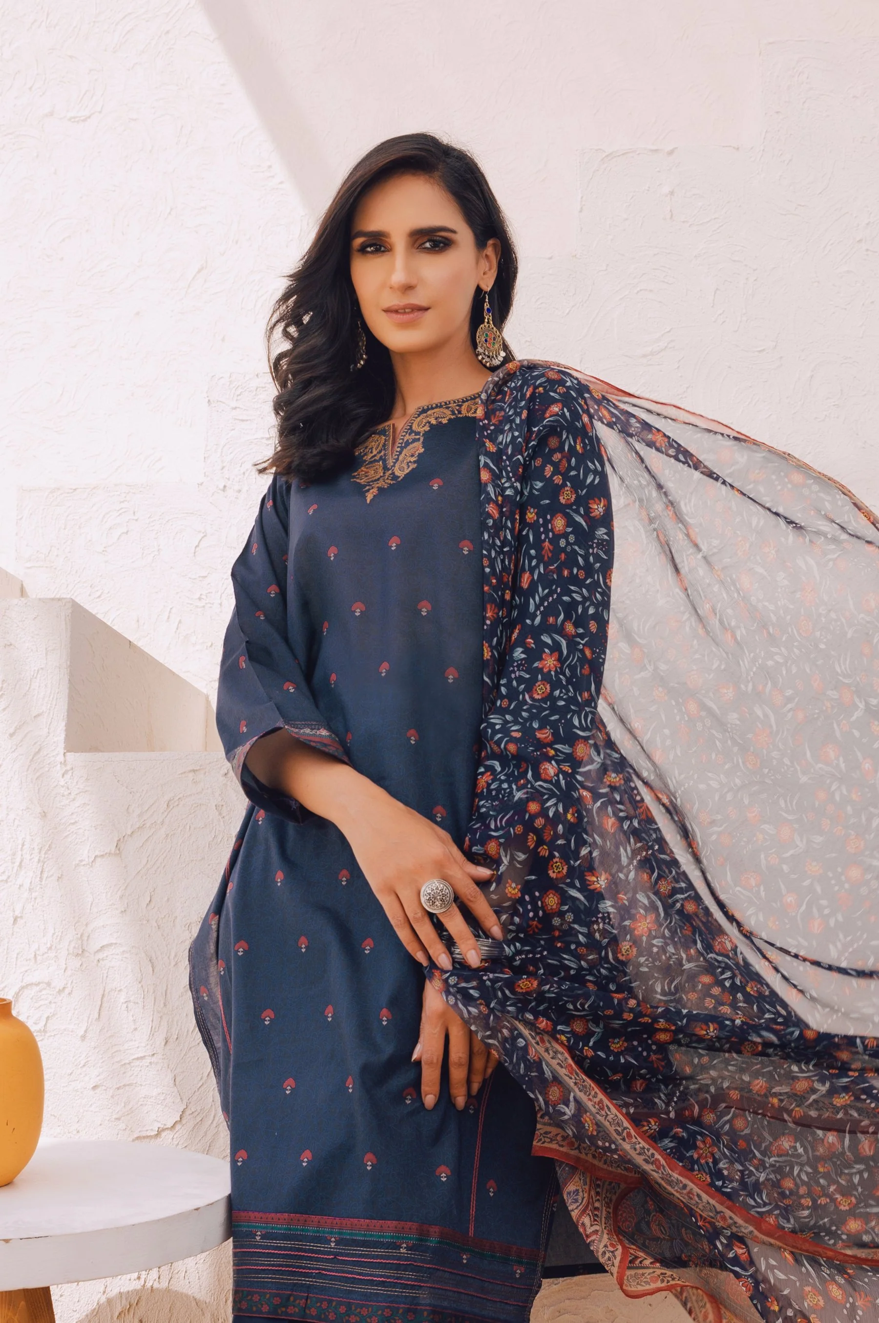 Stitched 3 Piece Embroidered Lawn Suit with Chiffon Dupatta - Image 4