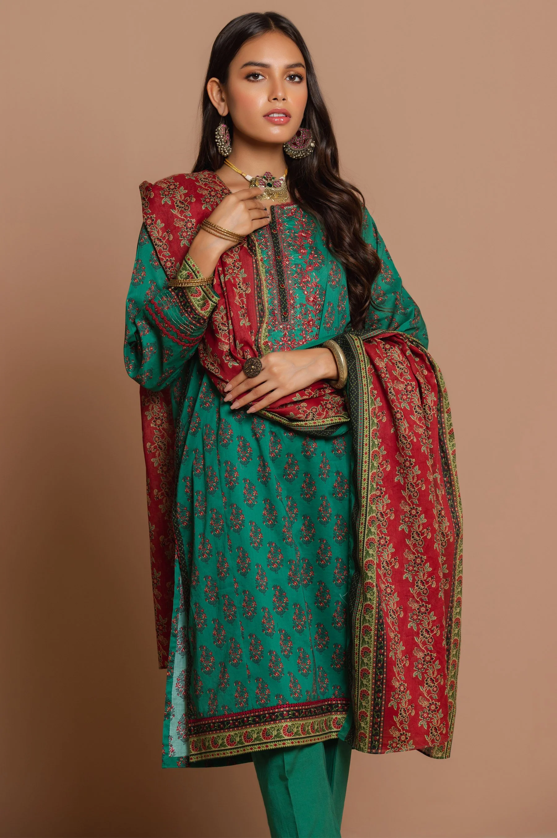 Stitched 3 Piece Embroidered Lawn Suit - Image 2