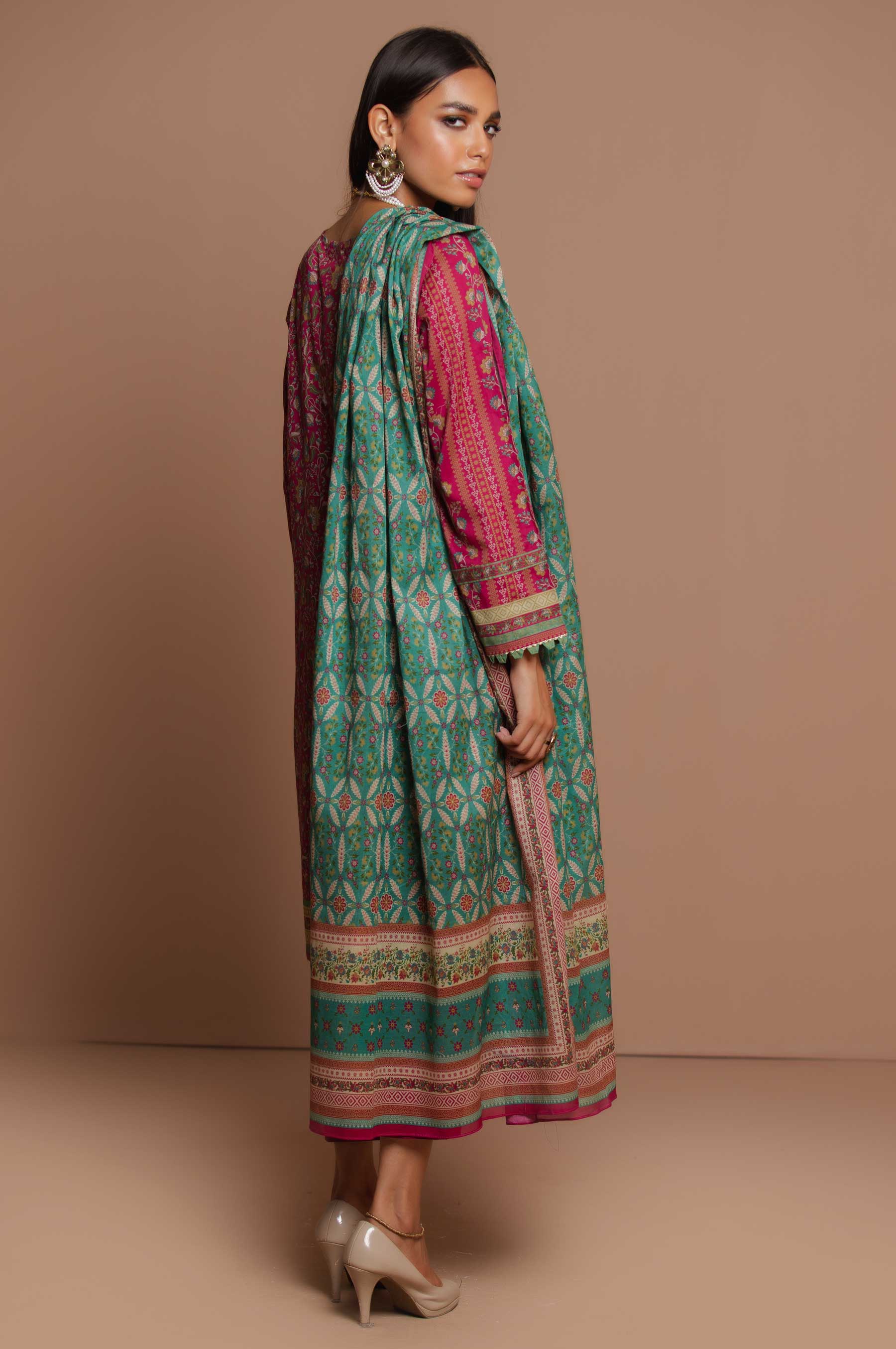 Stitched 3 Piece Embroidered Lawn Suit - Image 2
