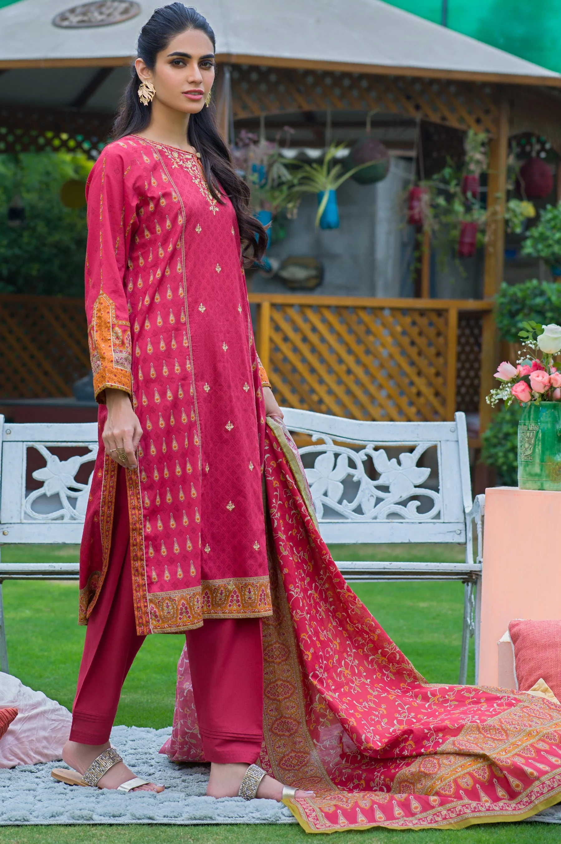Stitched 3 Piece Embroidered Lawn Suit - Image 2