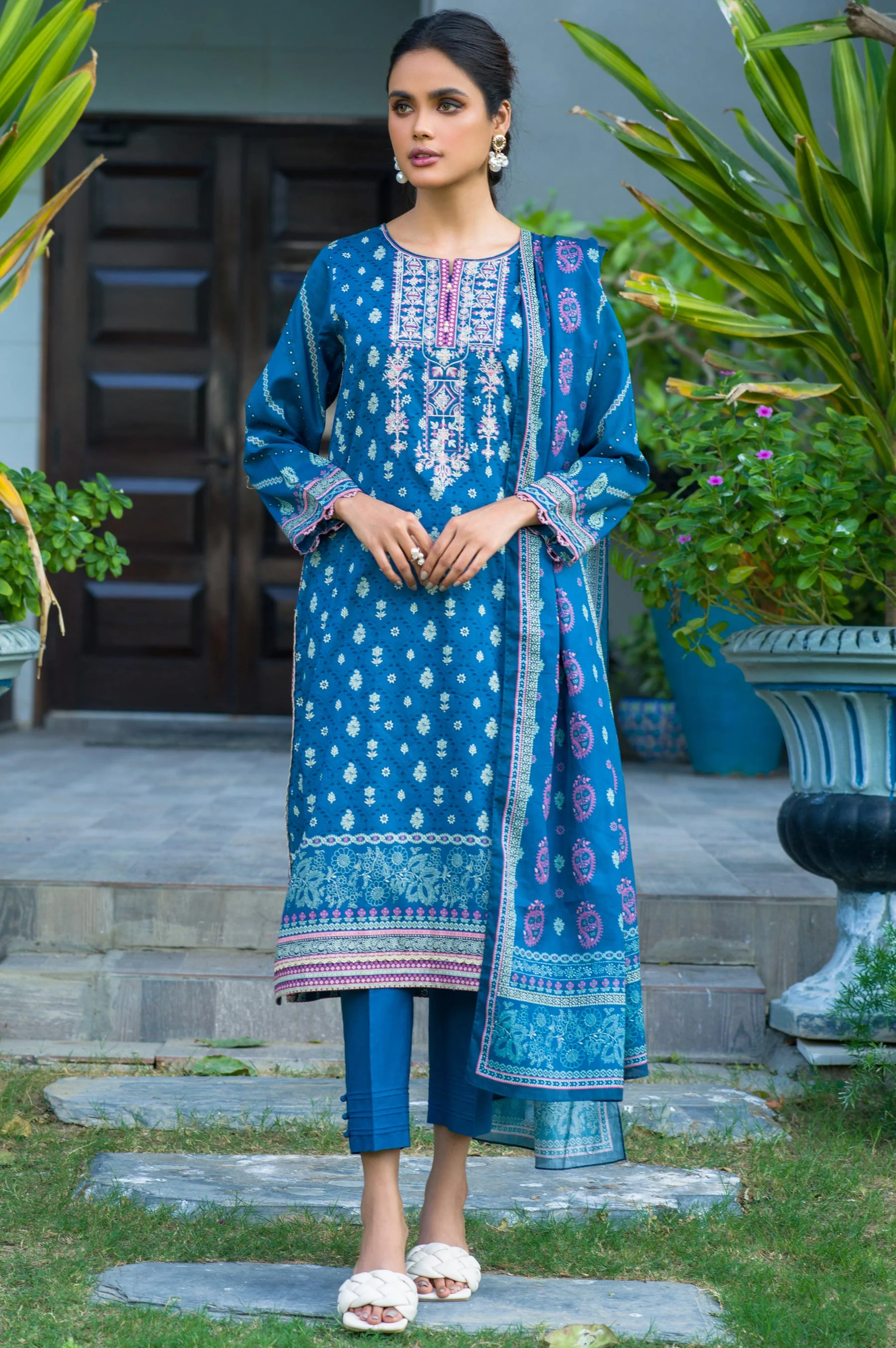 Stitched 3 Piece Embroidered Lawn Suit - Image 2