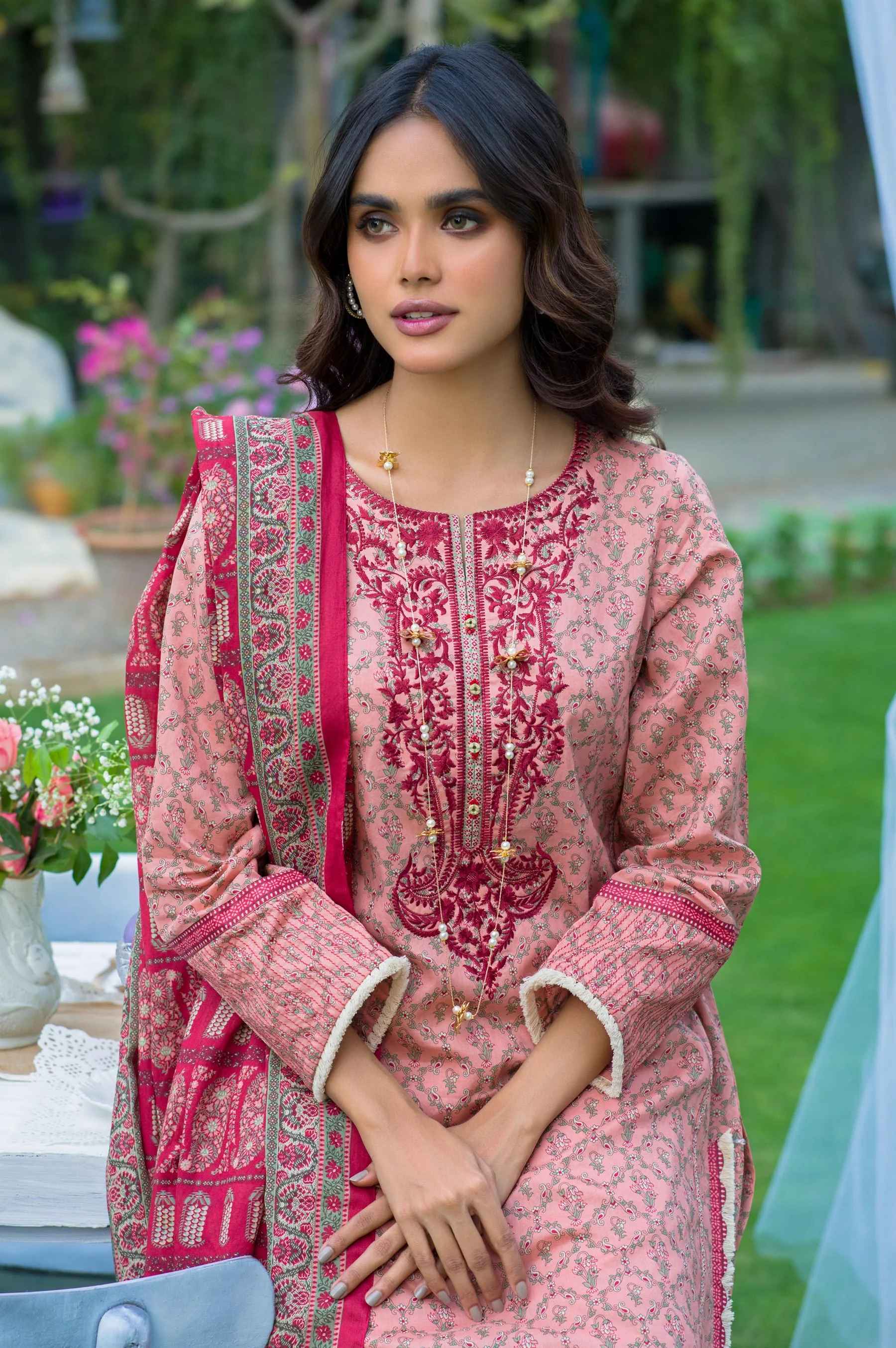 Stitched 3 Piece Embroidered Lawn Suit - Image 5