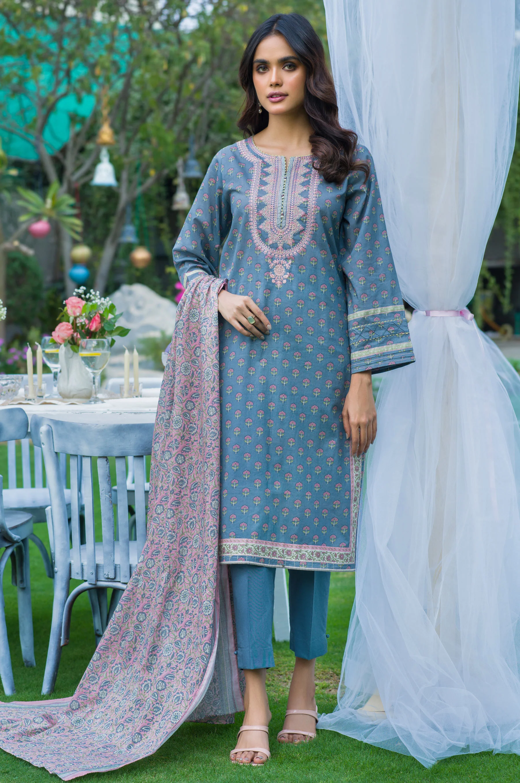 Stitched 3 Piece Embroidered Lawn Suit - Image 2