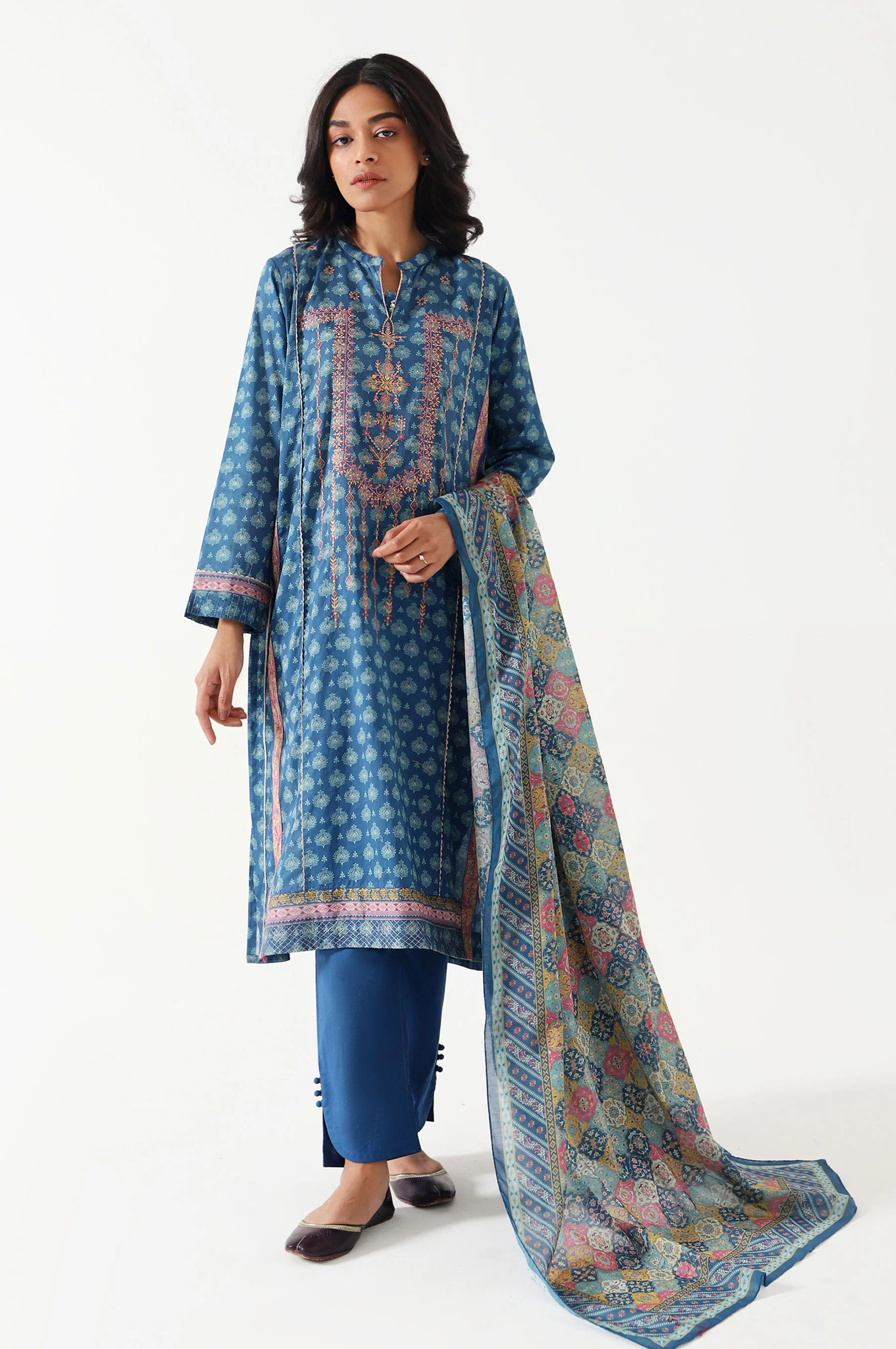 Stitched 3 Piece Embroidered Lawn Suit - Image 2