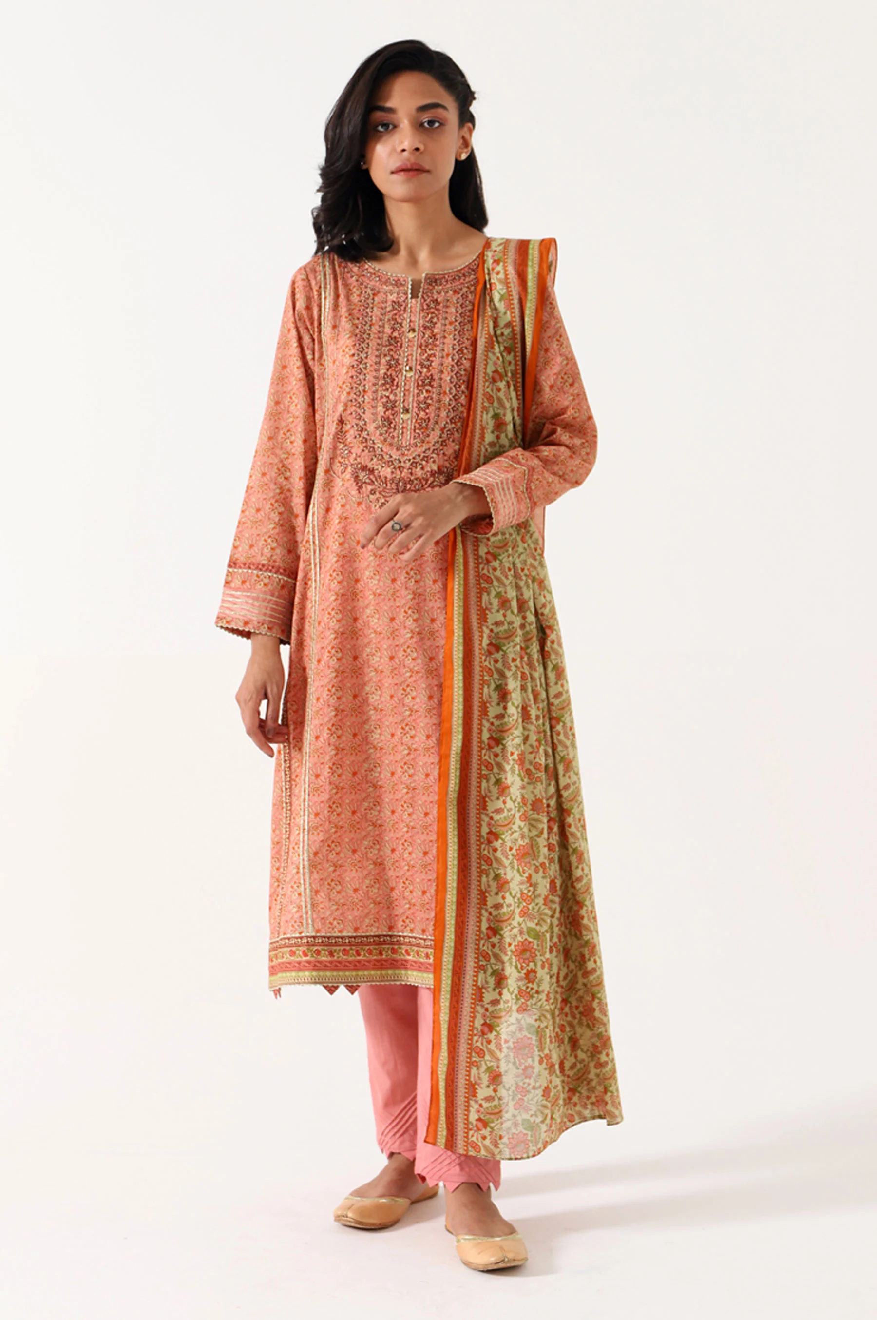 Stitched 3 Piece Embroidered Lawn Suit - Image 5