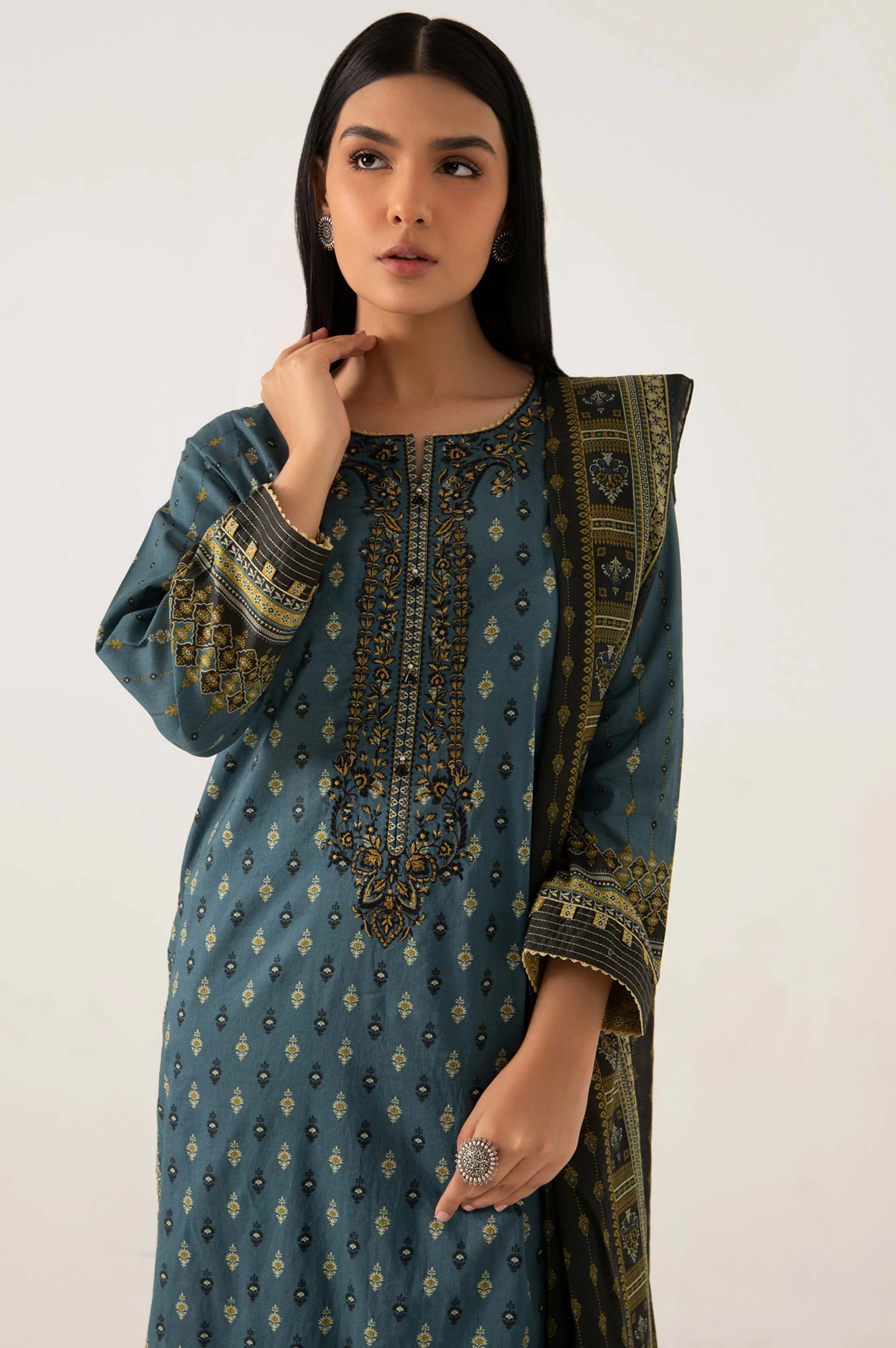 Stitched 3 Piece Embroidered Lawn Suit - Image 3