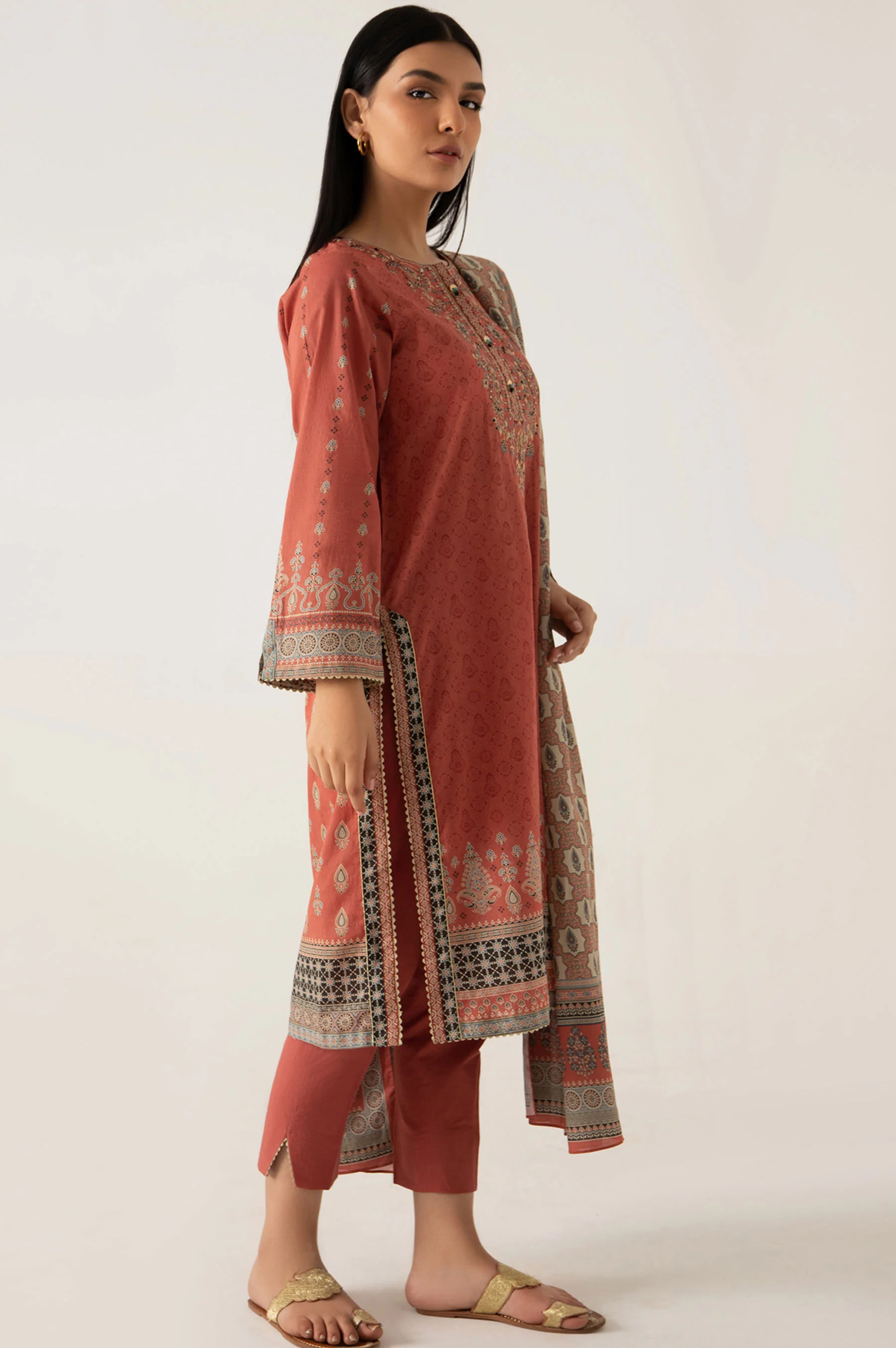 Stitched 3 Piece Embroidered Lawn Suit - Image 5