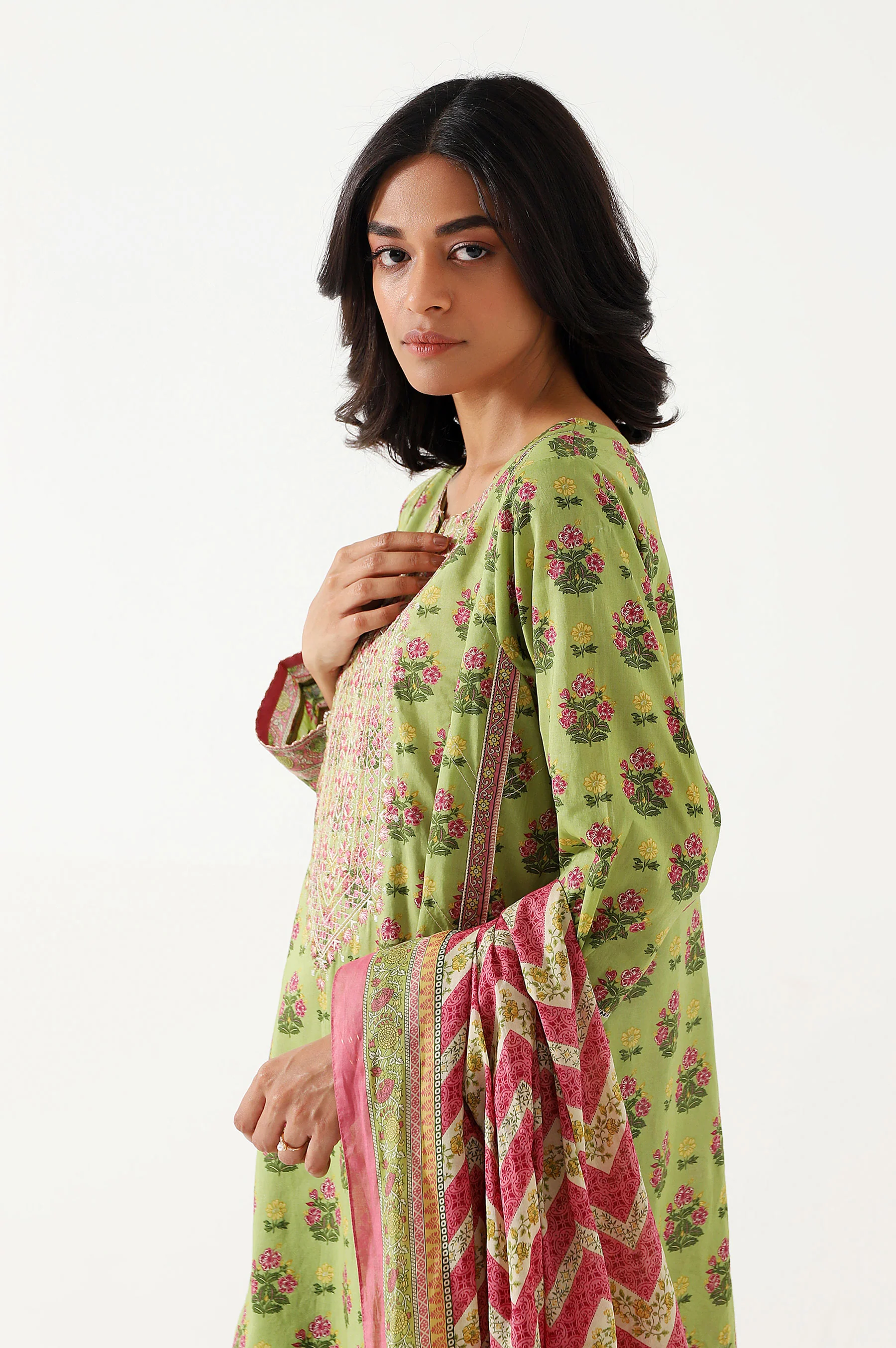 Stitched 3 Piece Embroidered Lawn Suit - Image 4