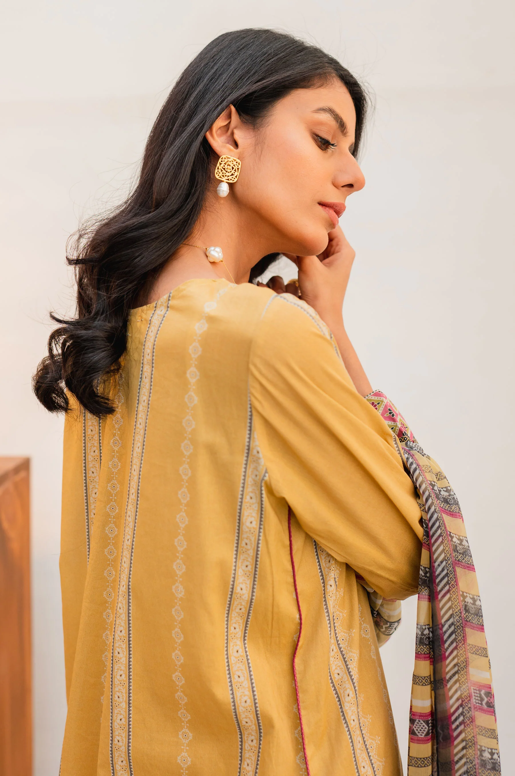 Stitched 3 Piece Embroidered Lawn with Chiffon Suit - Image 6