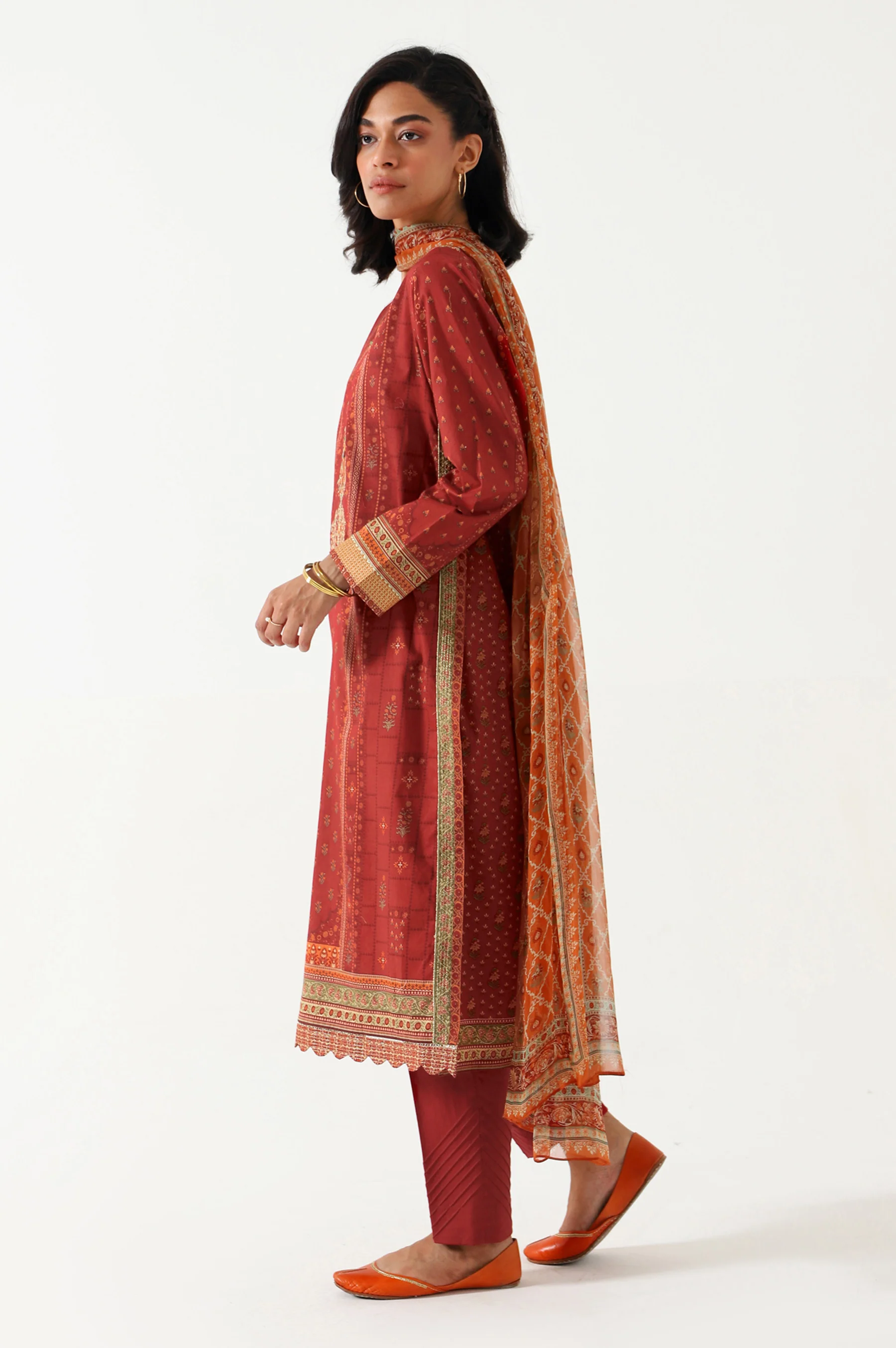 Stitched 3 Piece Embroidered Lawn with Chiffon Suit - Image 4