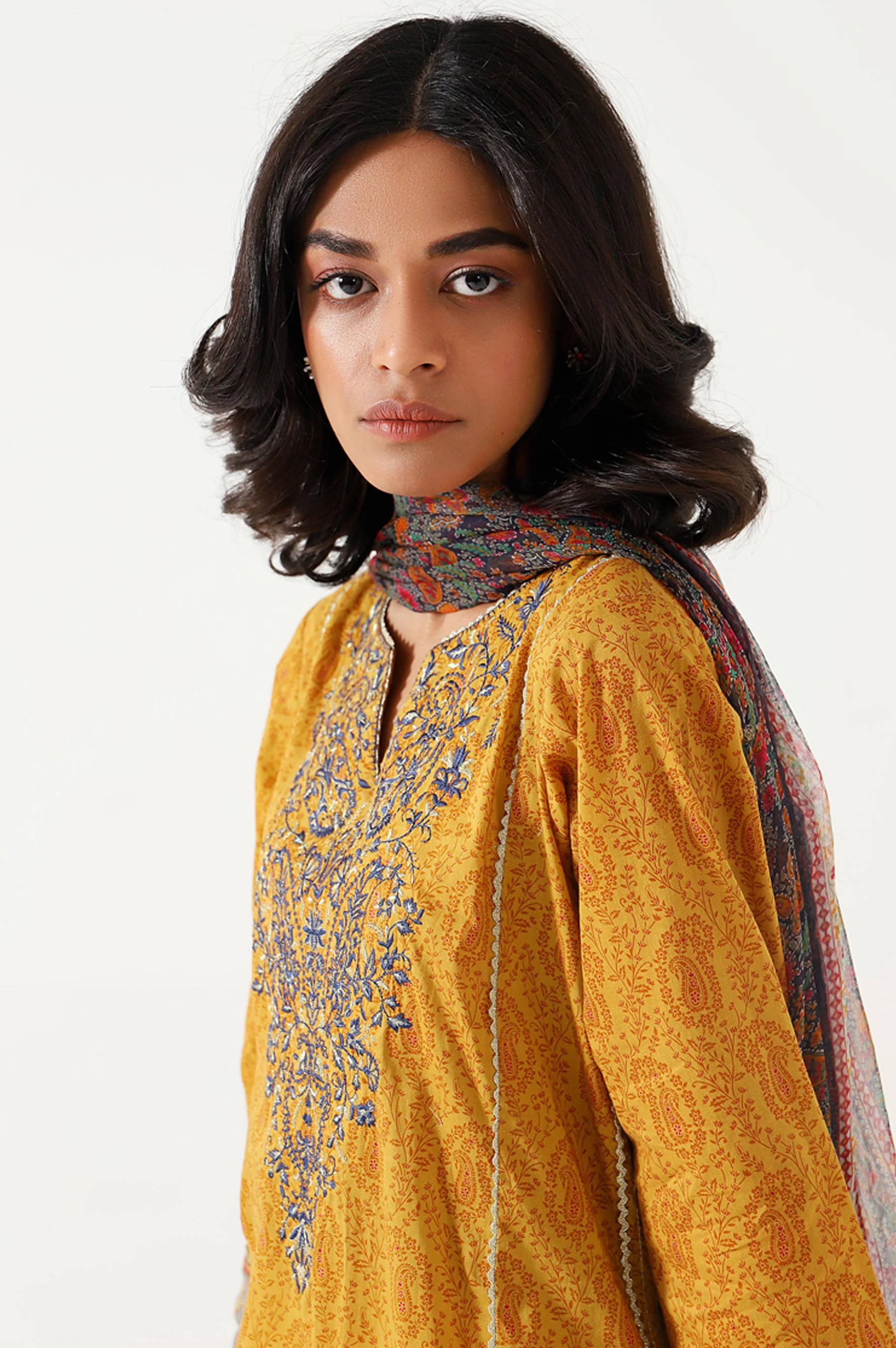 Stitched 3 Piece Embroidered Lawn with Chiffon Suit - Image 2
