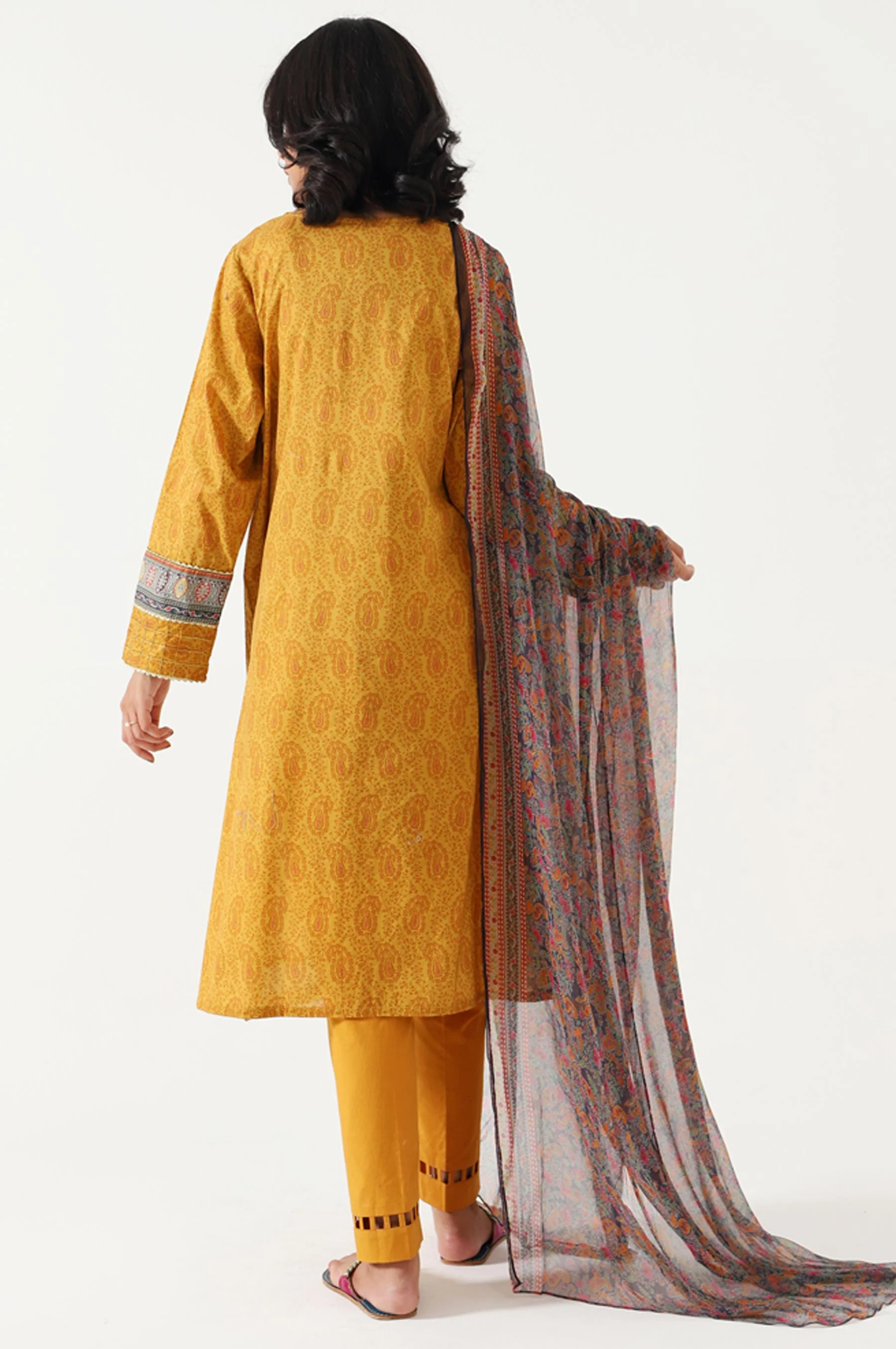 Stitched 3 Piece Embroidered Lawn with Chiffon Suit - Image 3