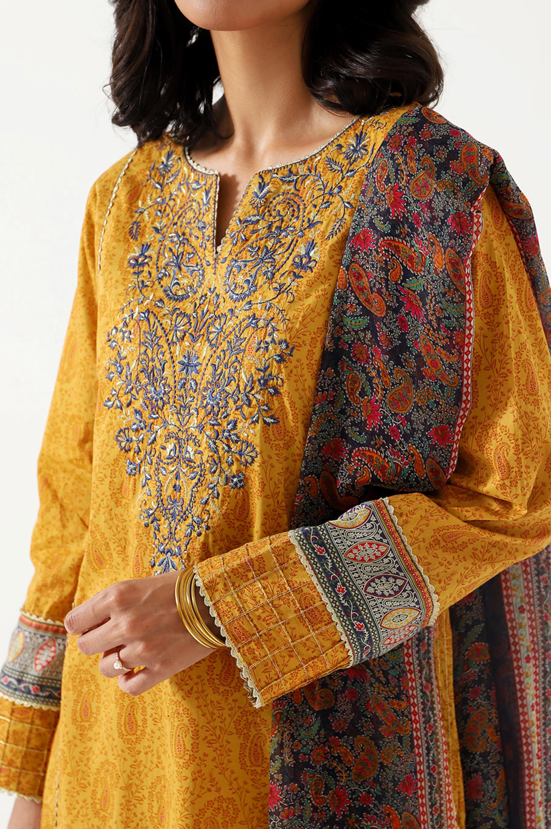 Stitched 3 Piece Embroidered Lawn with Chiffon Suit - Image 4