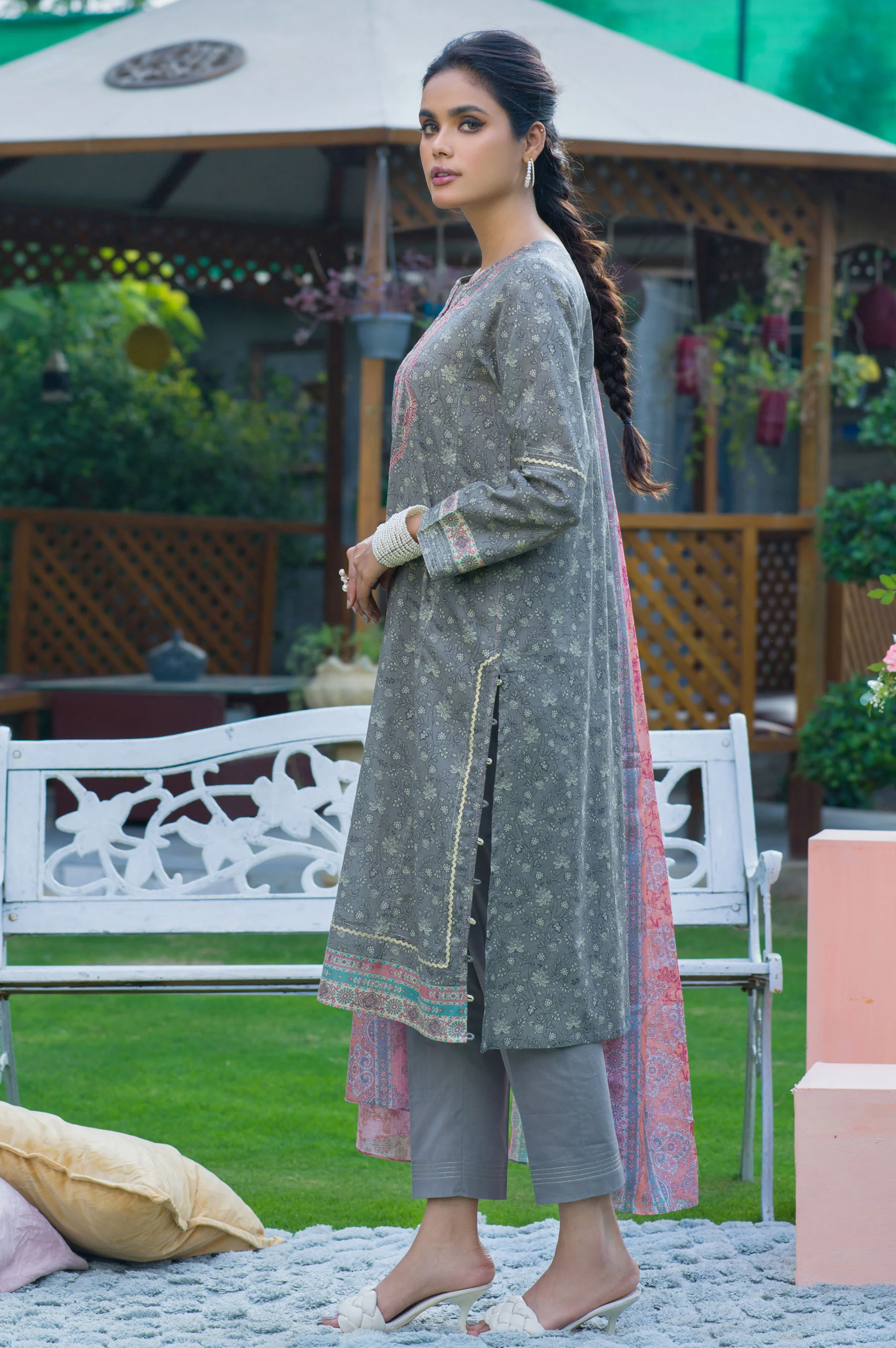 Stitched 3 Piece Embroidered Lawn with Kotta Cotton Suit - Image 3