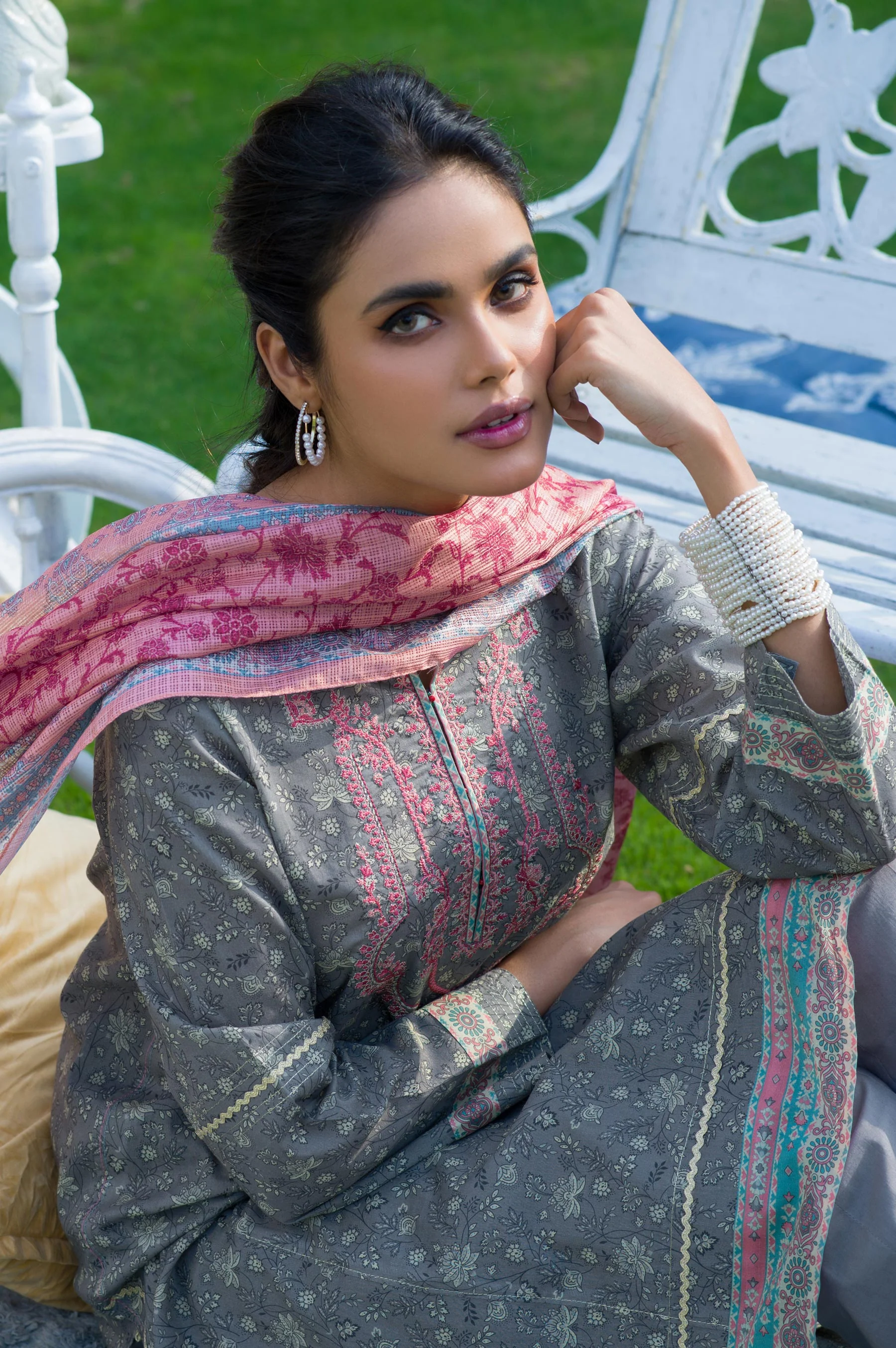 Stitched 3 Piece Embroidered Lawn with Kotta Cotton Suit - Image 5