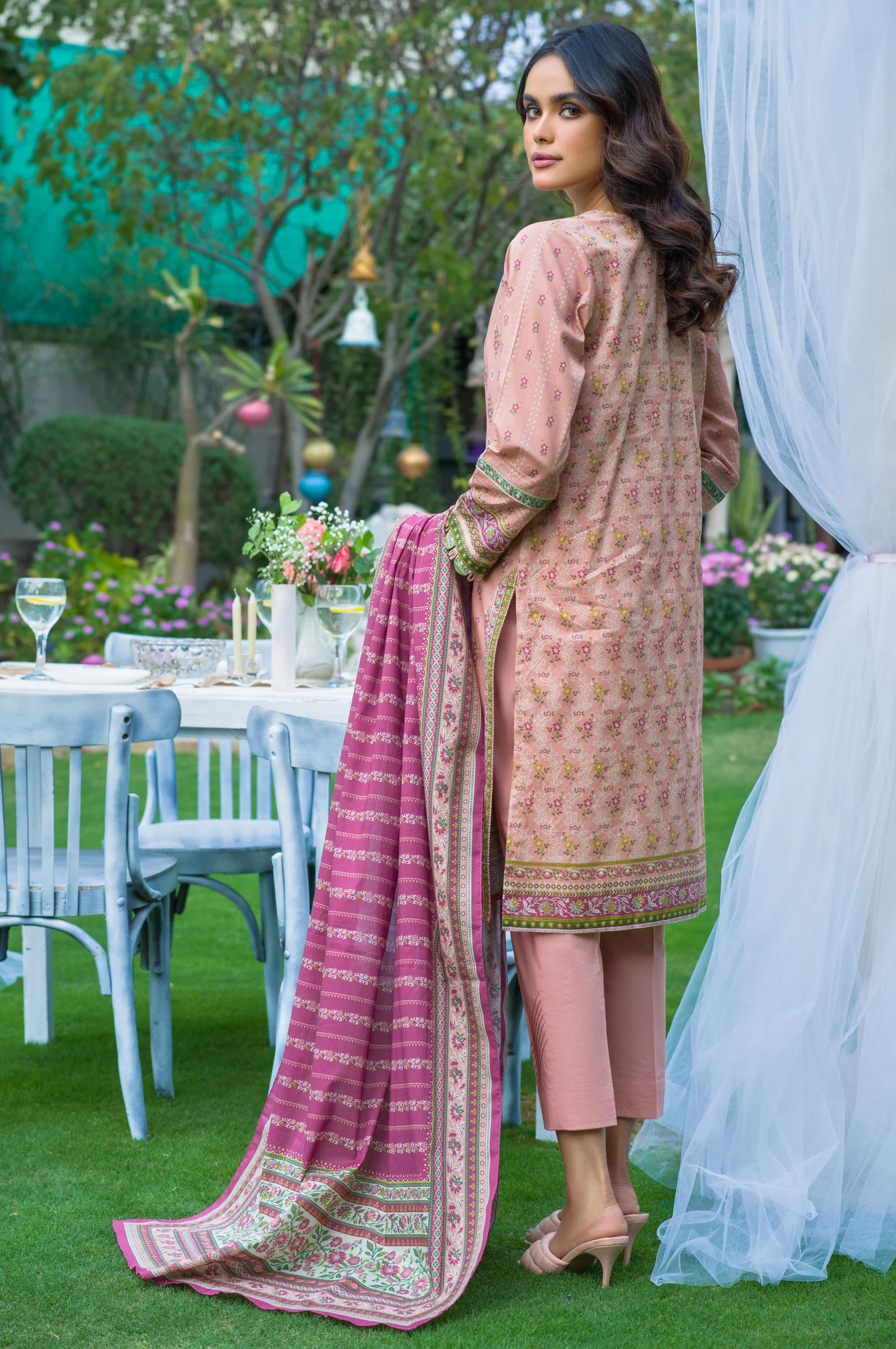 Stitched 3 Piece Embroidered Slub Lawn with Voile Slub Suit - Image 3