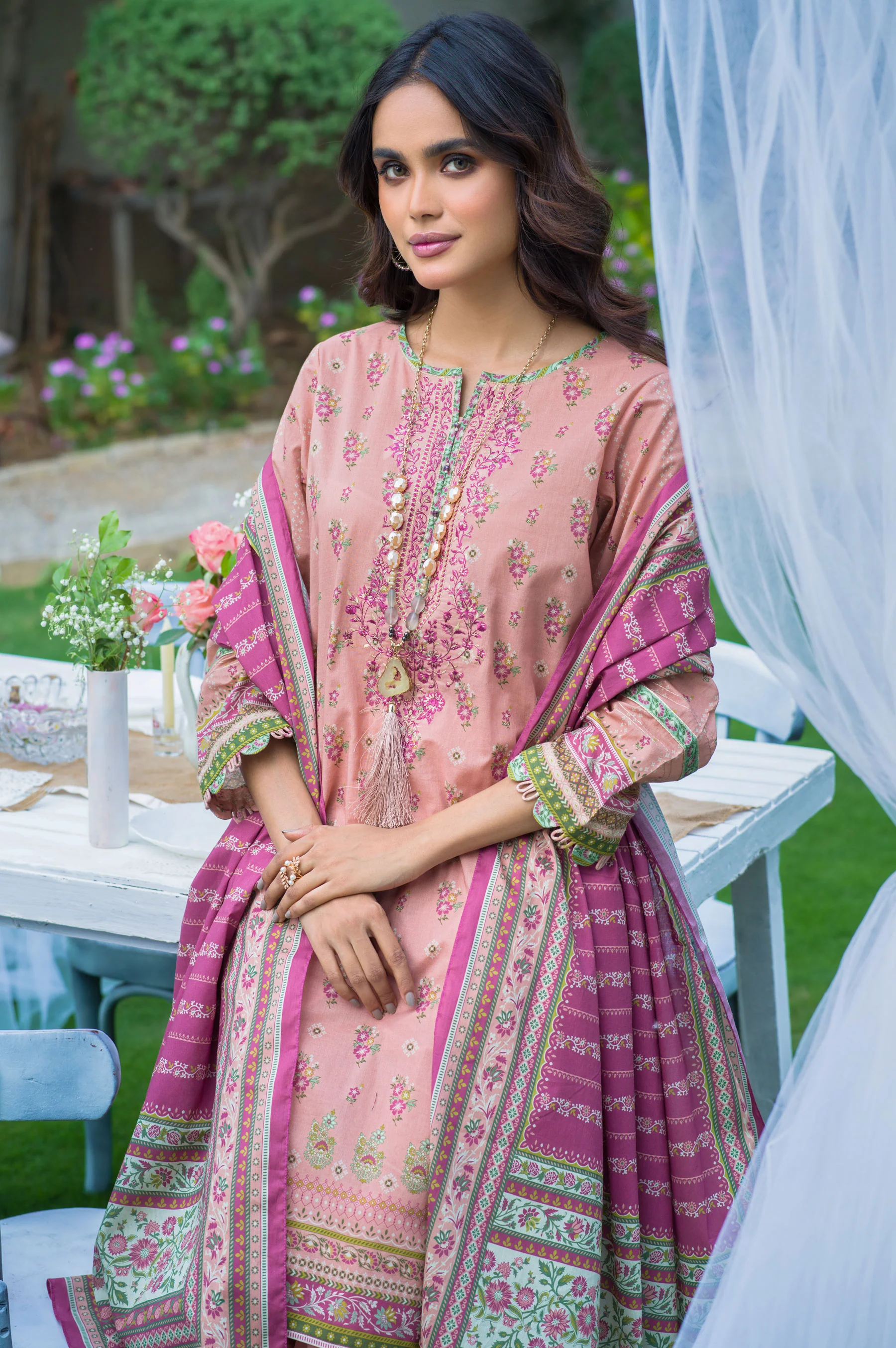 Stitched 3 Piece Embroidered Slub Lawn with Voile Slub Suit - Image 5