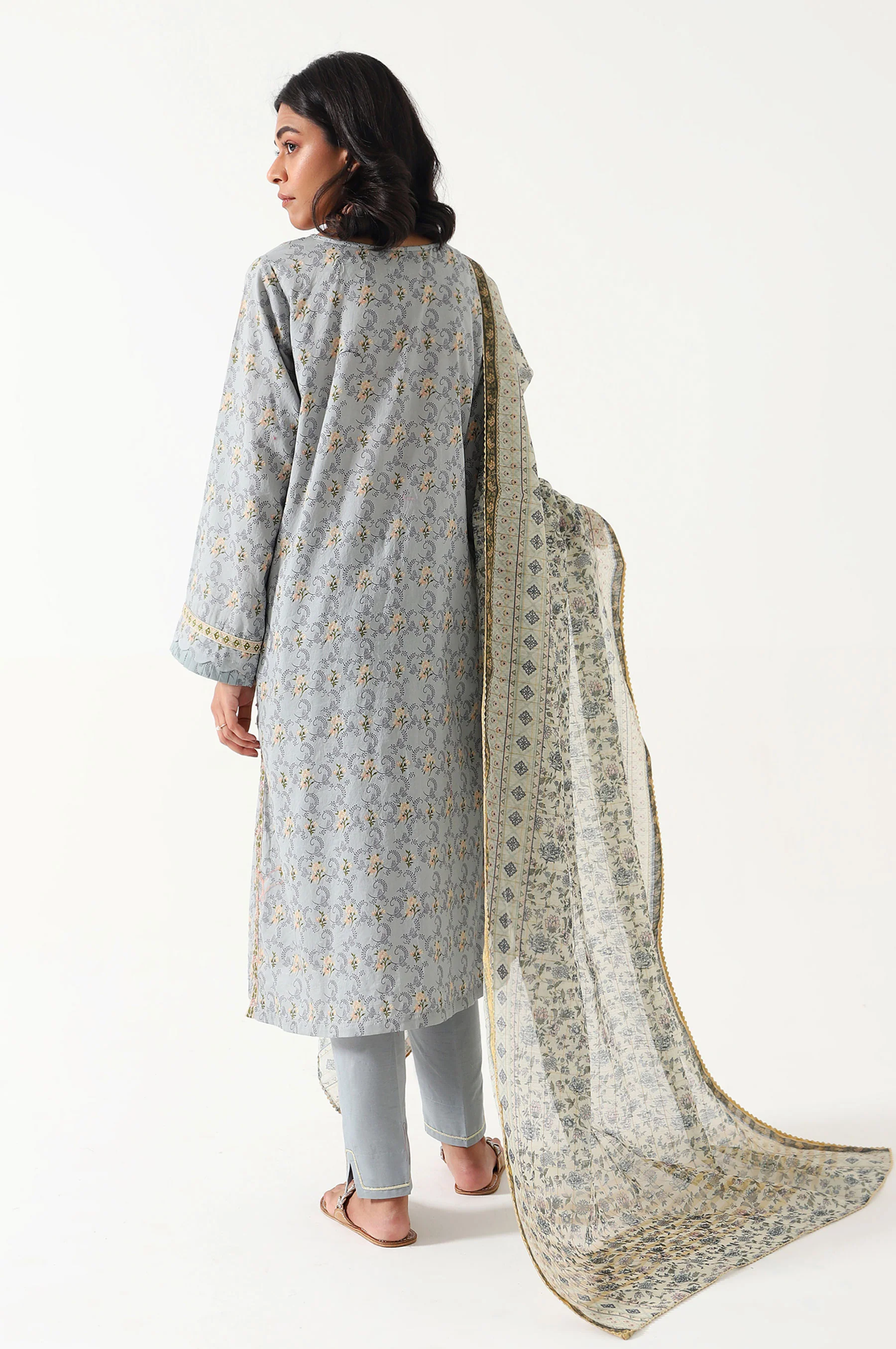 Stitched 3 Piece Embroidered Lawn with Organza Suit - Image 4