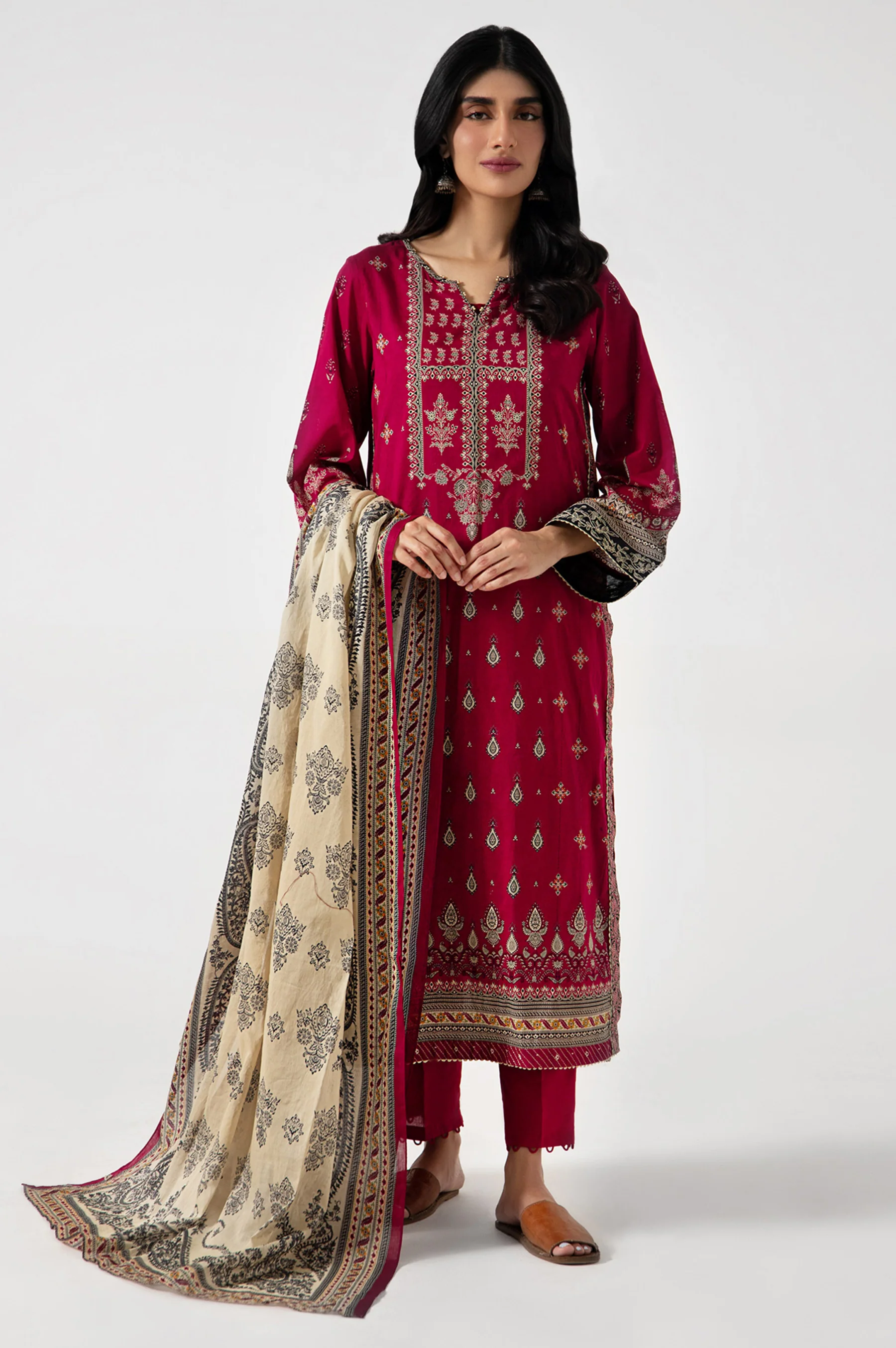 Stitched 3 Piece Embroidered Lawn Suit - Image 3