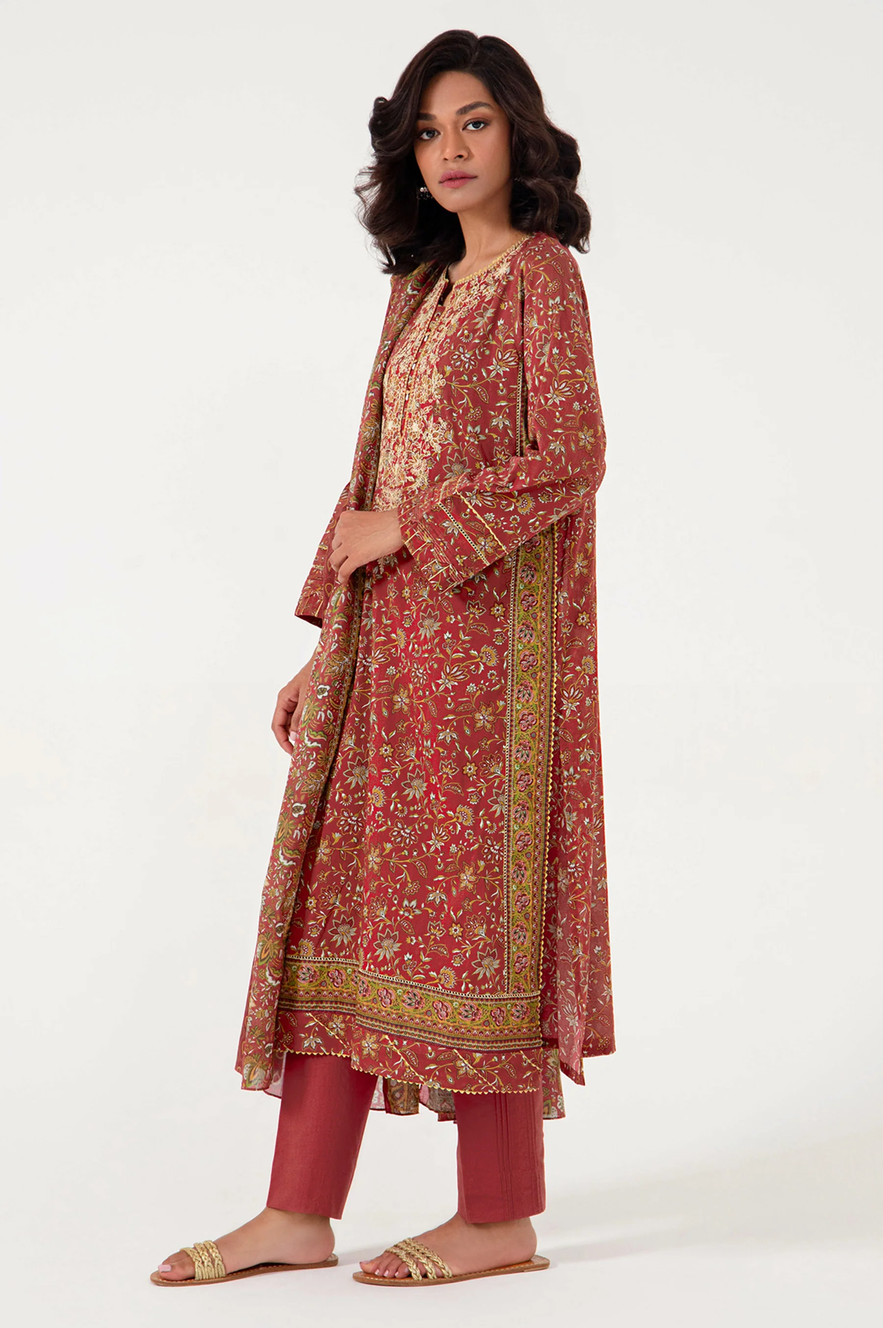Stitched 3 Piece Embroidered Lawn Suit - Image 4