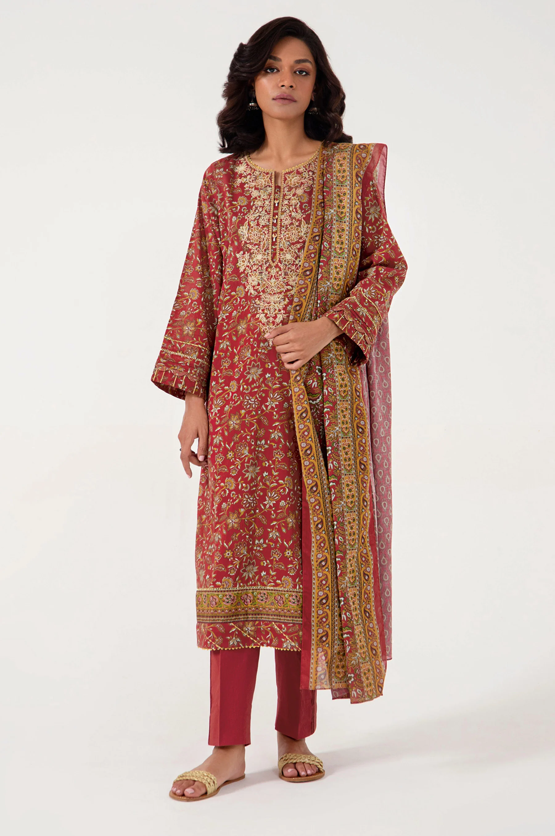Stitched 3 Piece Embroidered Lawn Suit - Image 5
